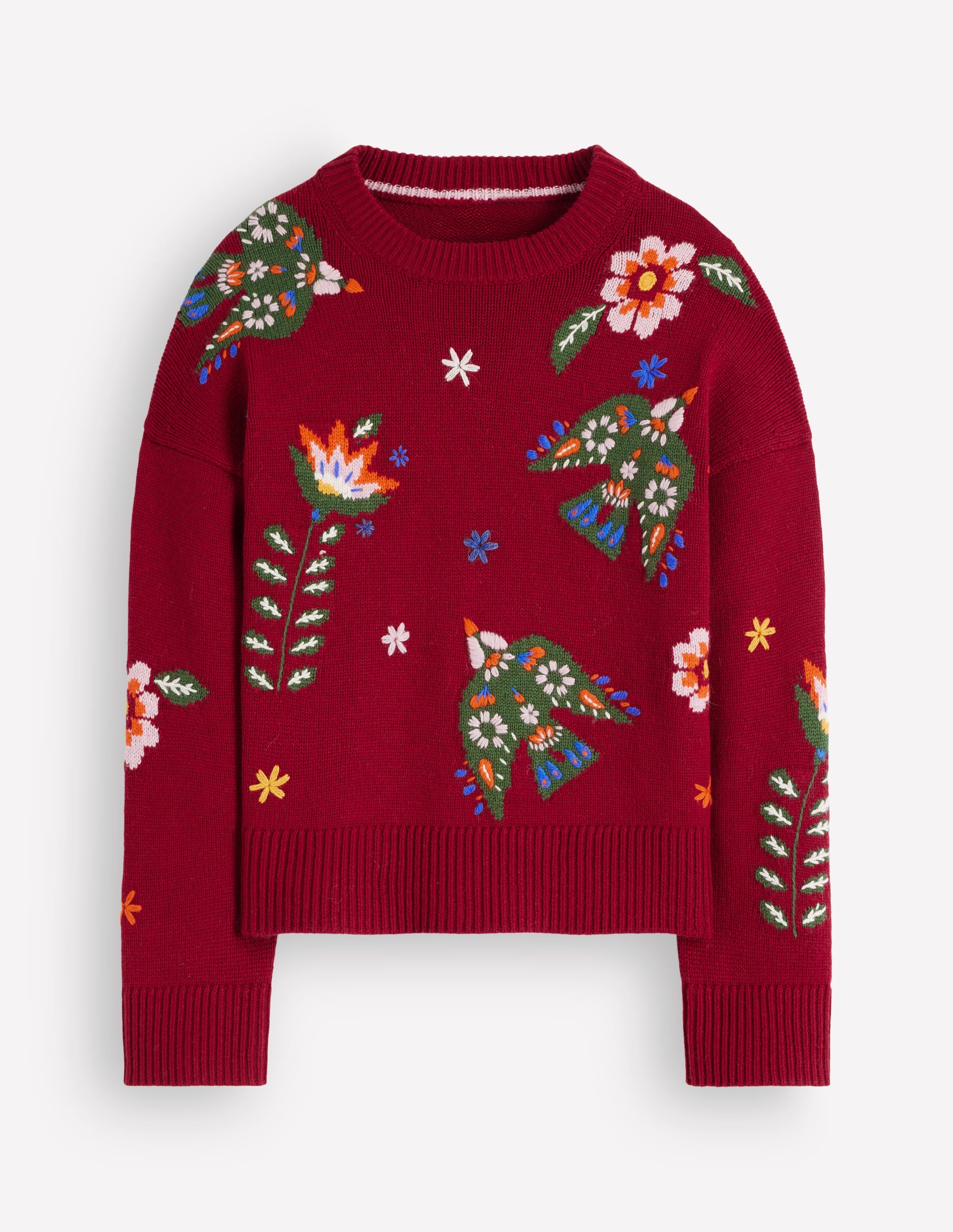 Ella Embroidered Knit Jumper-Crimson Red Embroidery - Image 6