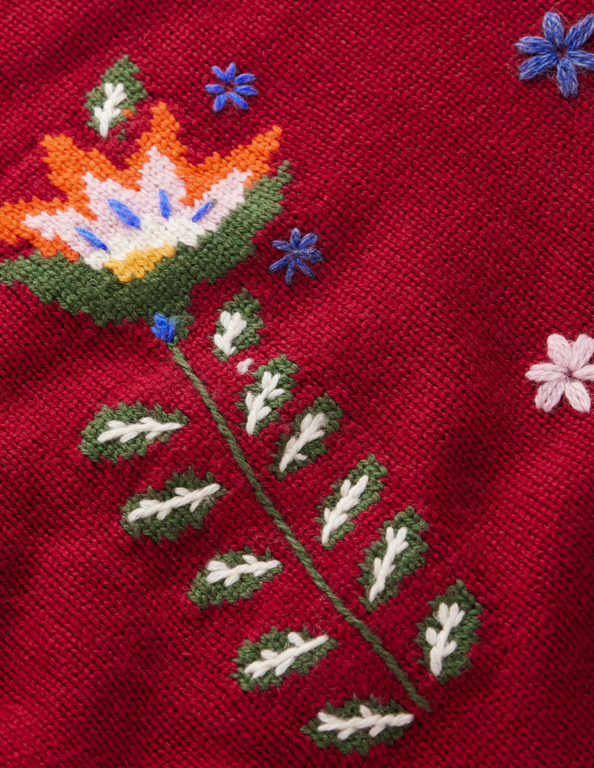 Ella Embroidered Knit Jumper-Crimson Red Embroidery-7