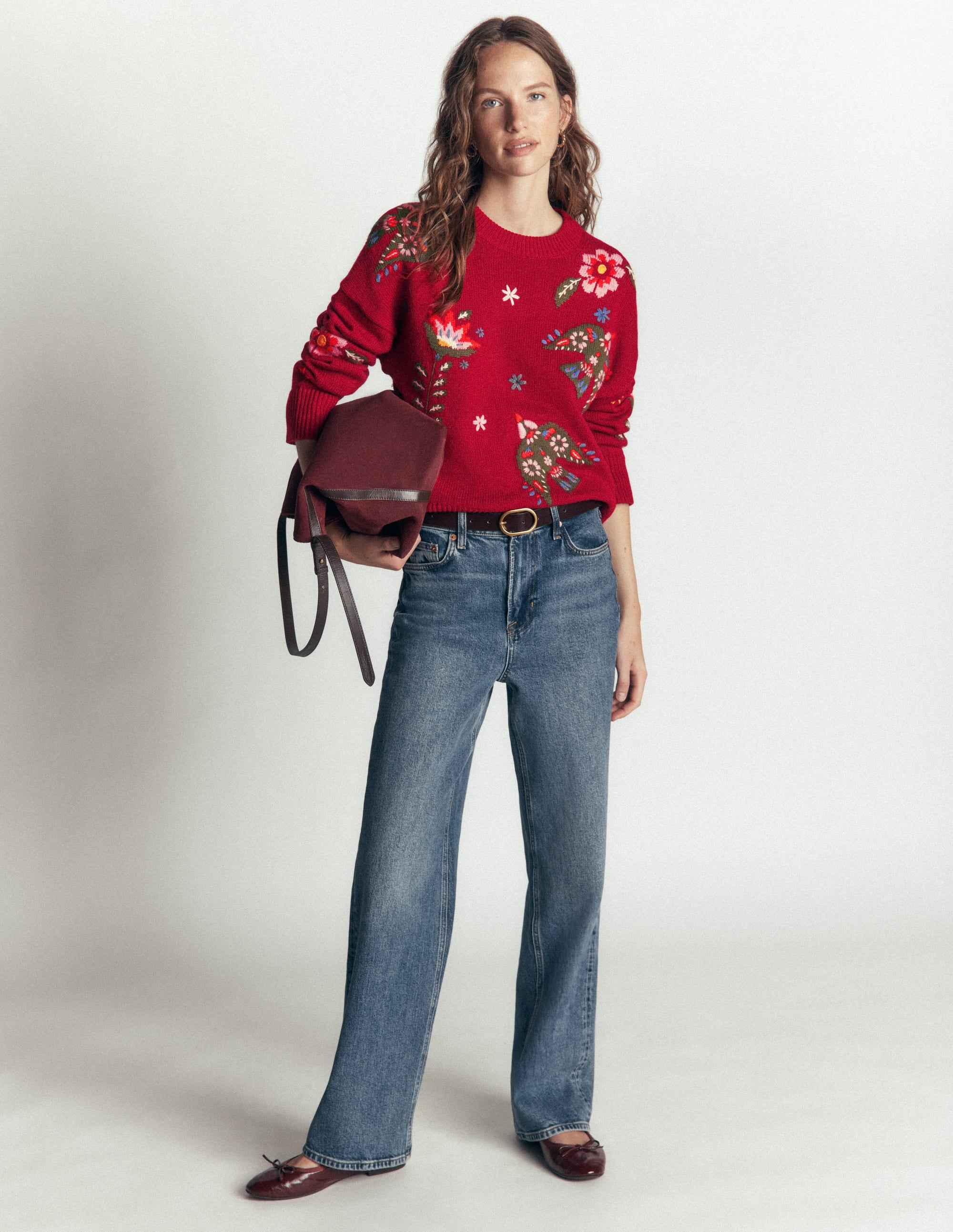 Ella Embroidered Knit Jumper-Crimson Red Embroidery - Image 4