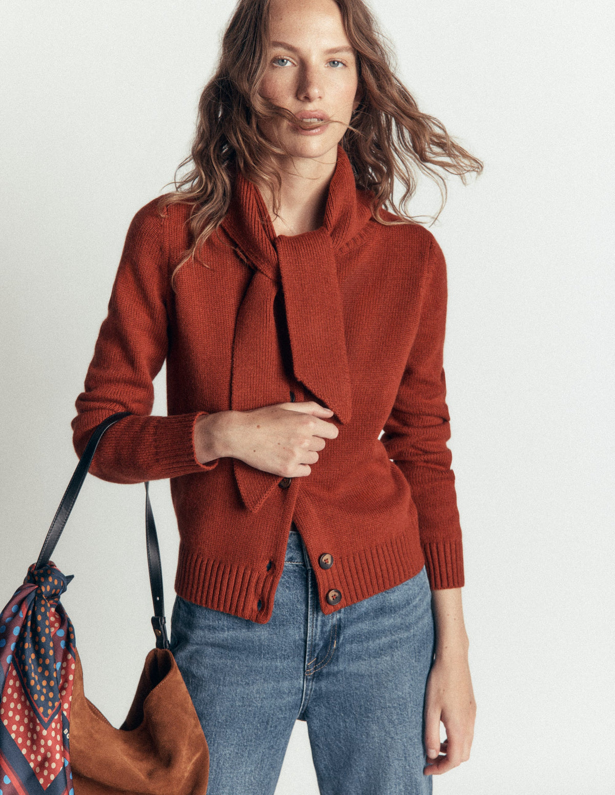 Lydia Tie Neck Knit Cardigan-Burnt Henna - Image 1
