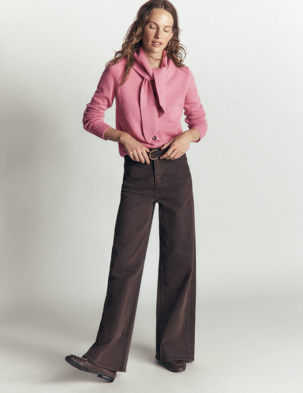 Lydia Tie Neck Knit Cardigan-Heather Rose Melange - Image 4