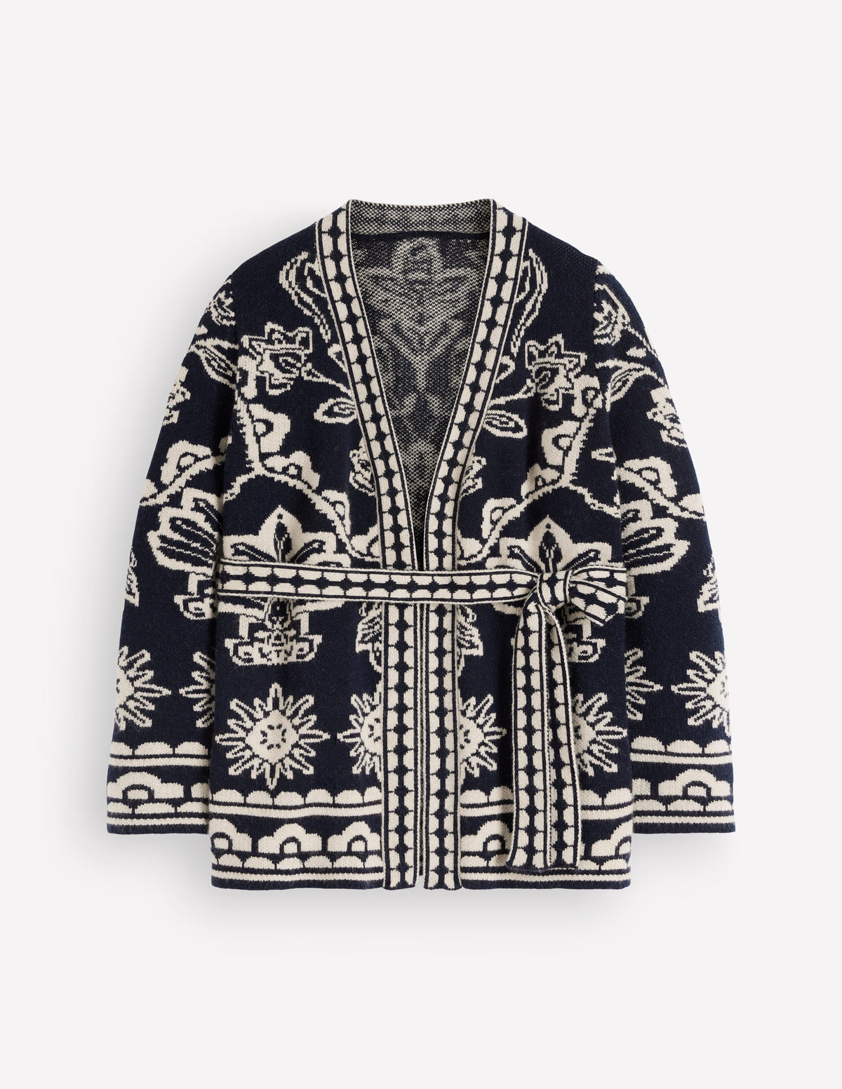 Belted Wrap Knitted Cardigan-Navy - Image 6