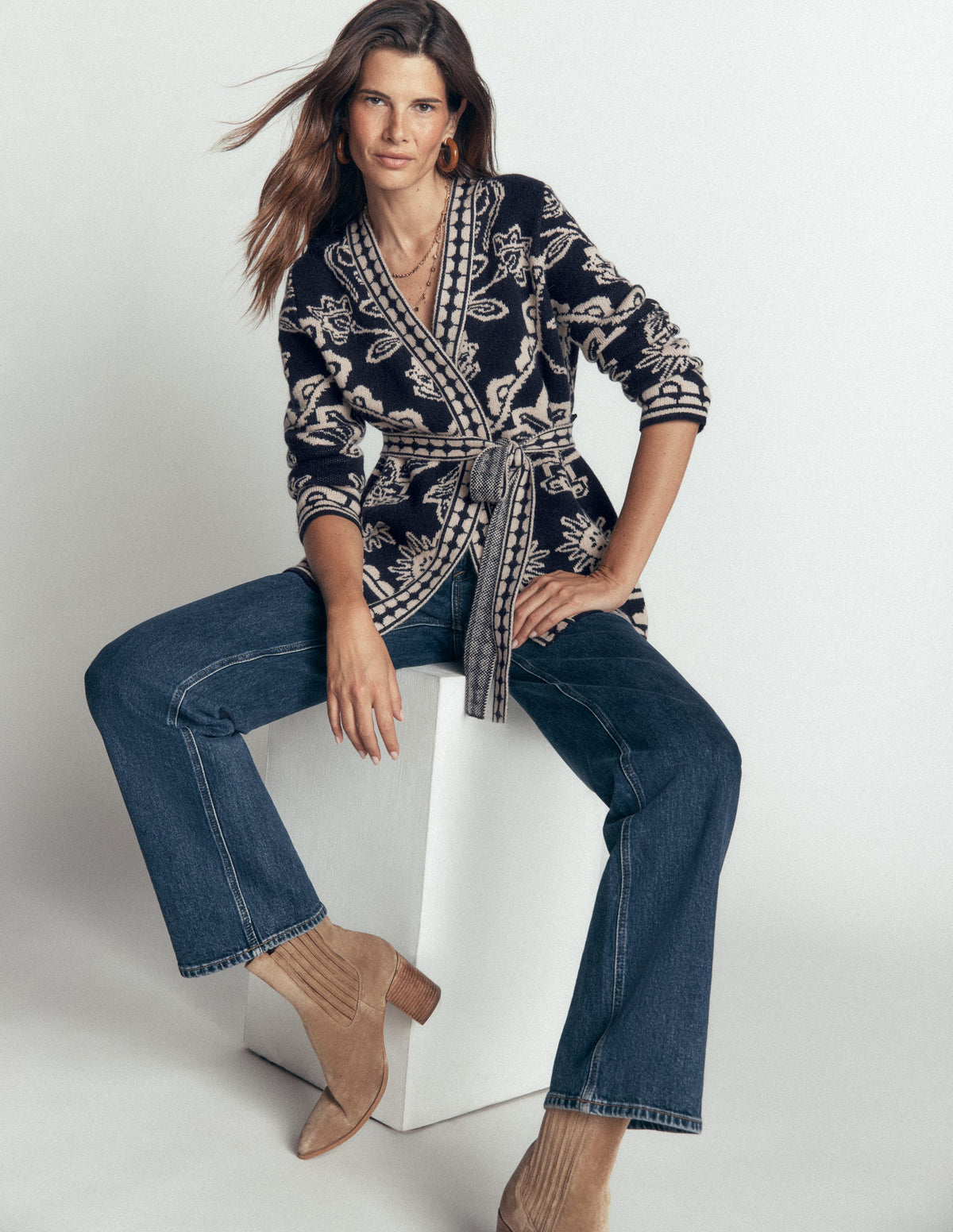 Belted Wrap Knitted Cardigan-Navy-1
