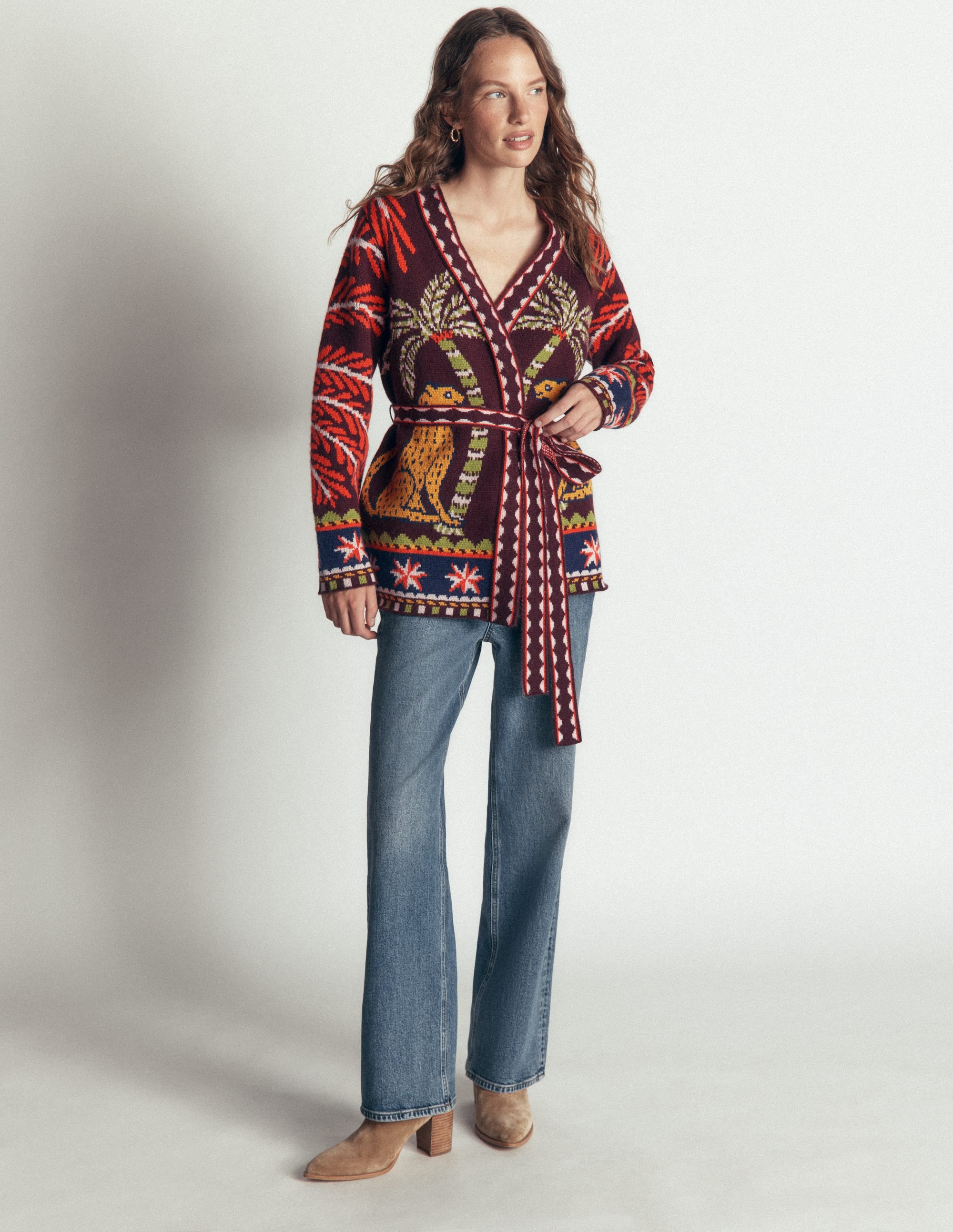 Belted Wrap Knitted Cardigan-Winetasting - Image 5
