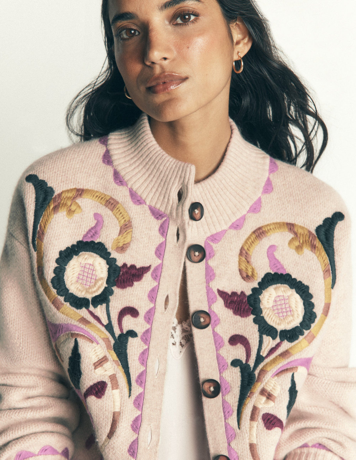 Jemma Jacquard Knit Cardigan-Oatmeal Melange, Embroidery-3