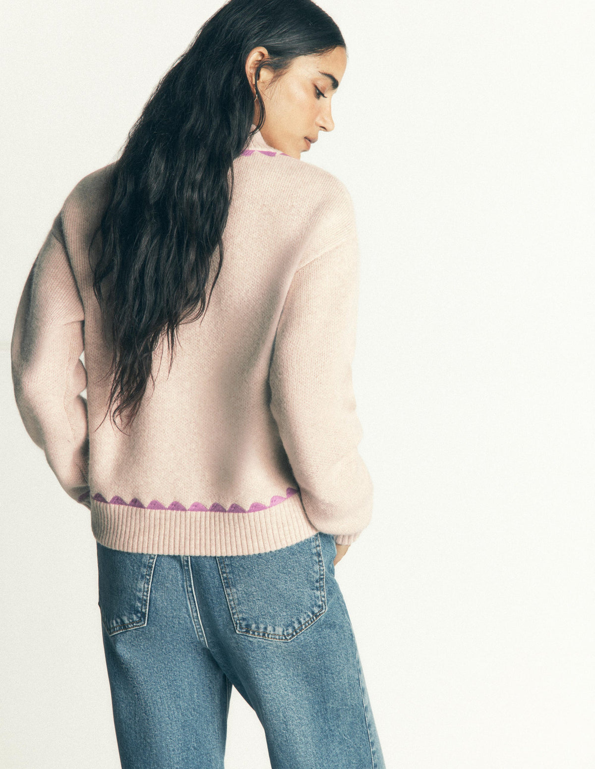 Jemma Jacquard Knit Cardigan-Oatmeal Melange, Embroidery - Image 3