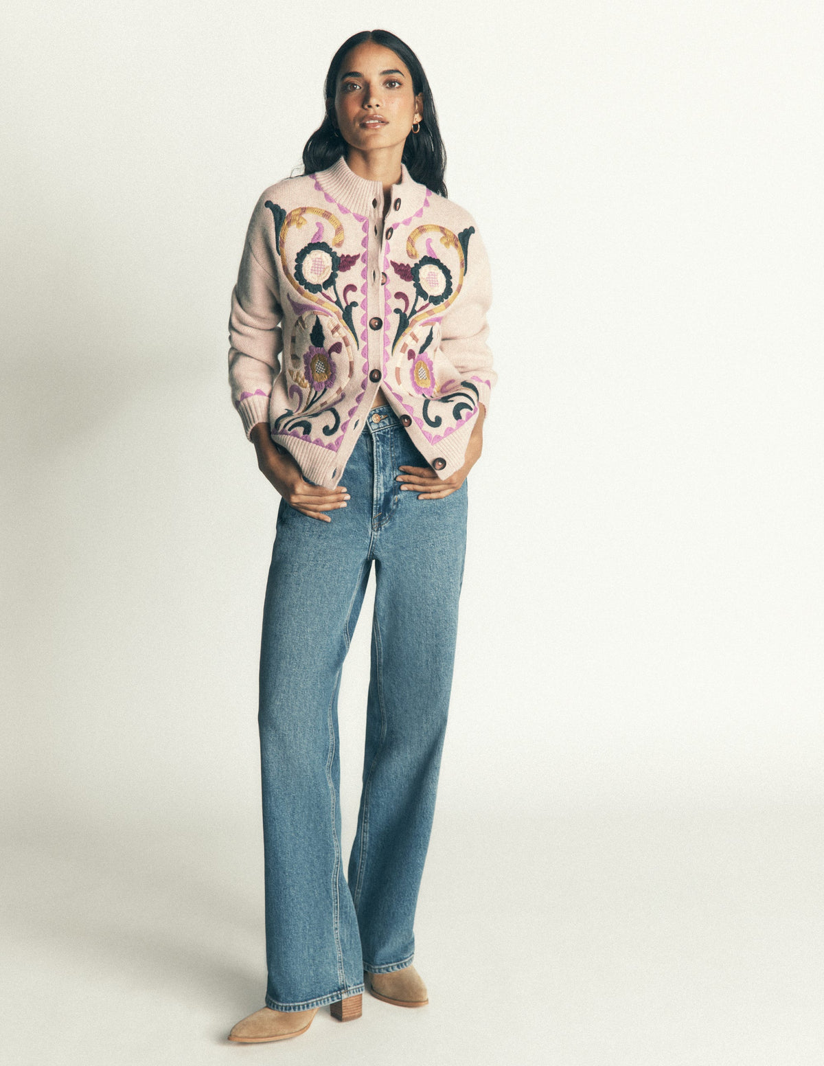 Jemma Jacquard Knit Cardigan-Oatmeal Melange, Embroidery-8