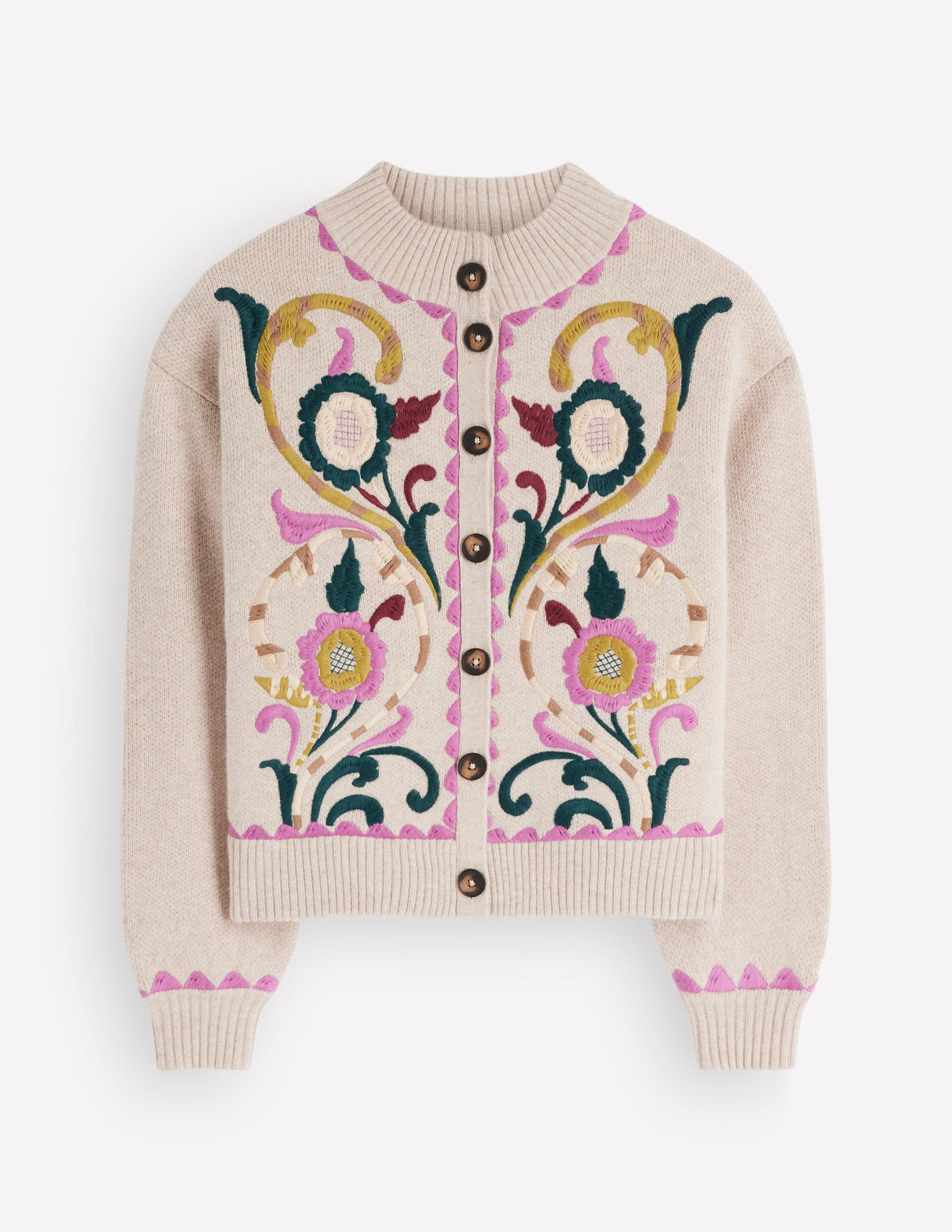 Jemma Jacquard Knit Cardigan-Oatmeal Melange, Embroidery - Image 7