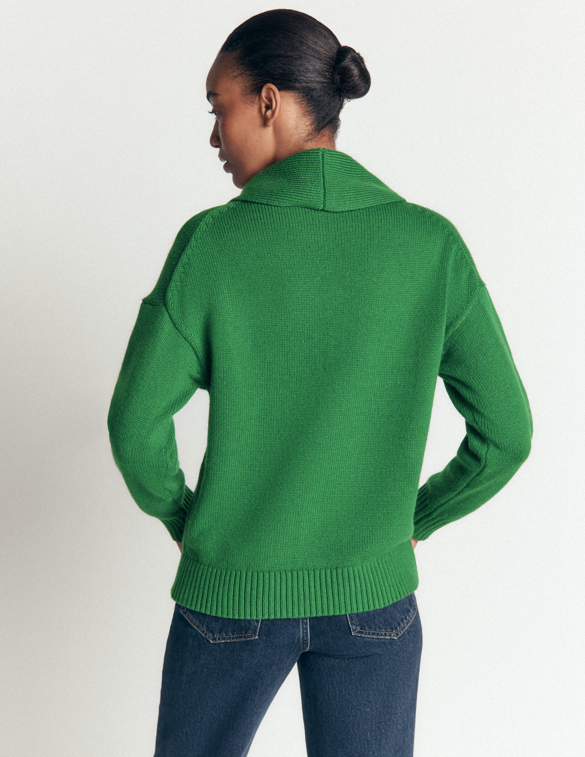 Lydia Tie Neck Knitted Jumper-Hunter Green Melange-3