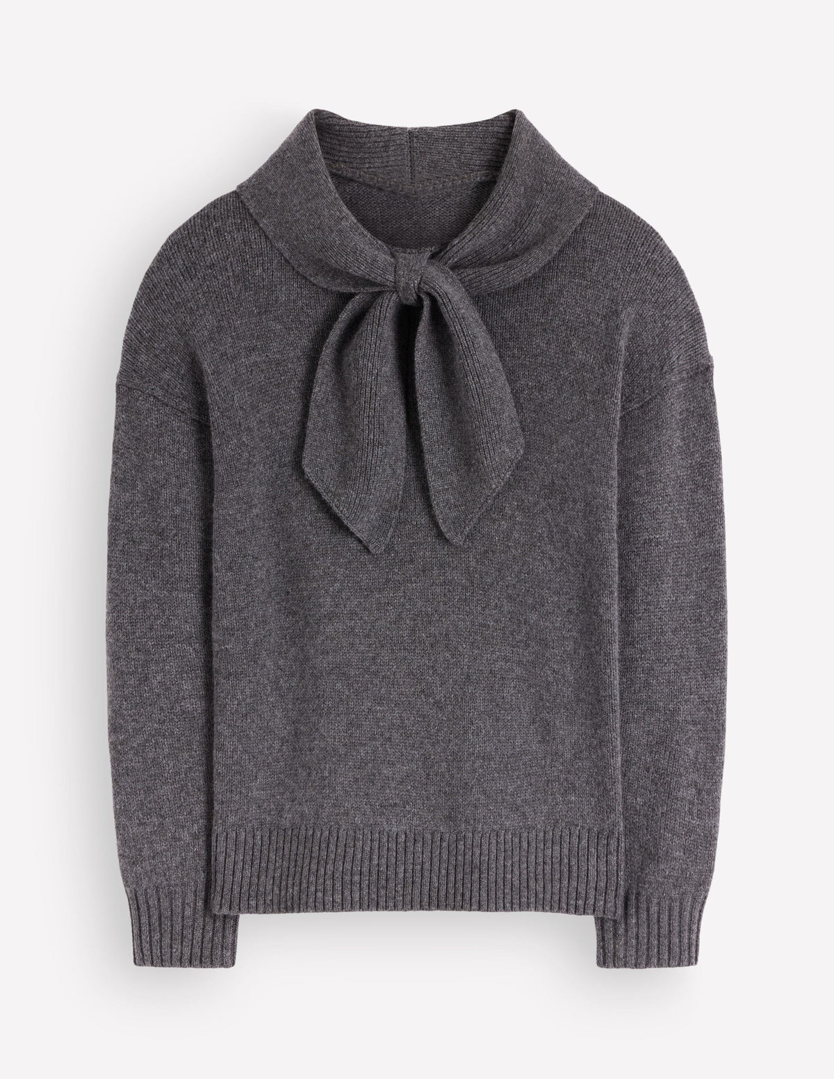 Lydia Tie Neck Knitted Jumper-Charcoal Melange-6