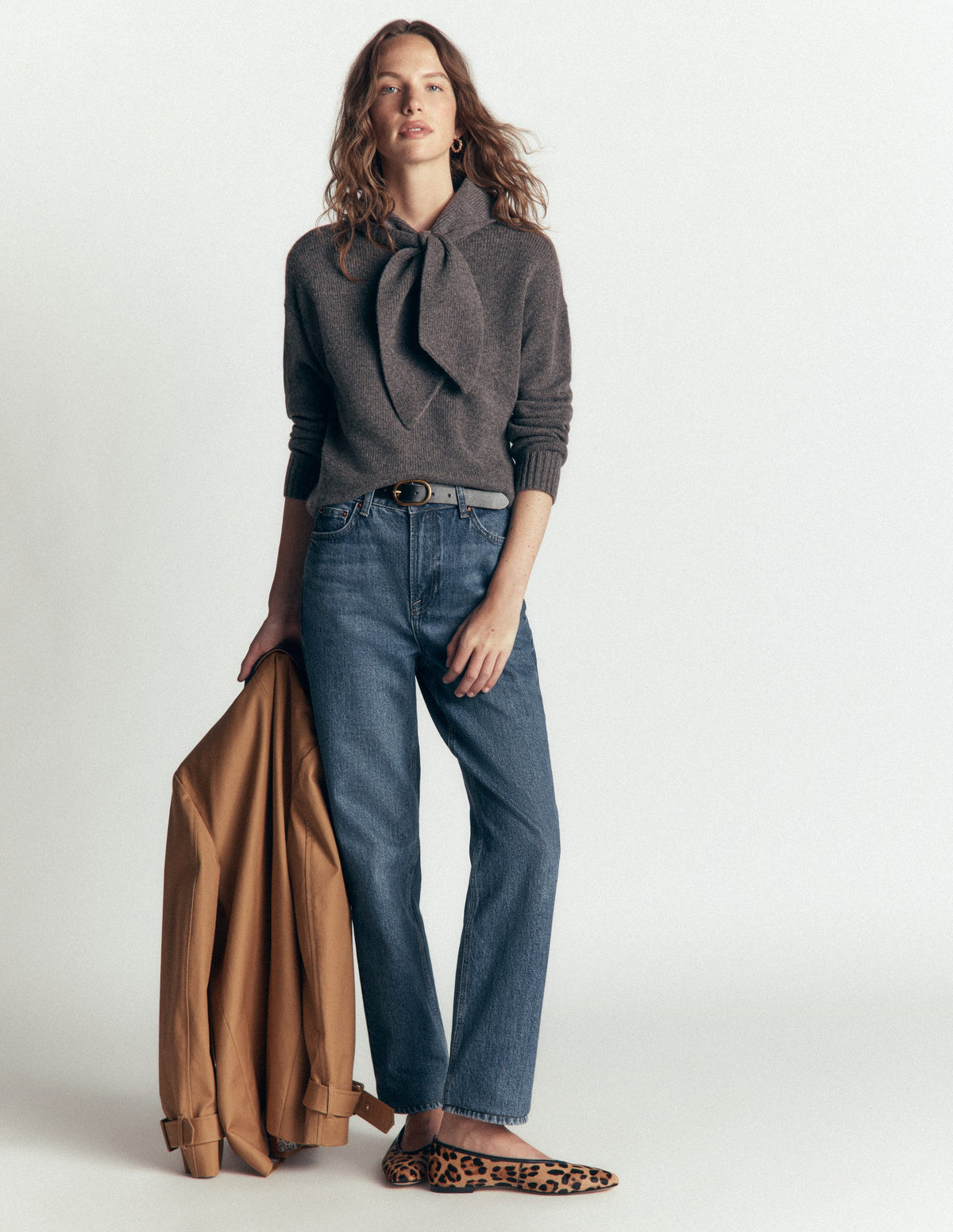 Lydia Tie Neck Knitted Jumper-Charcoal Melange-4