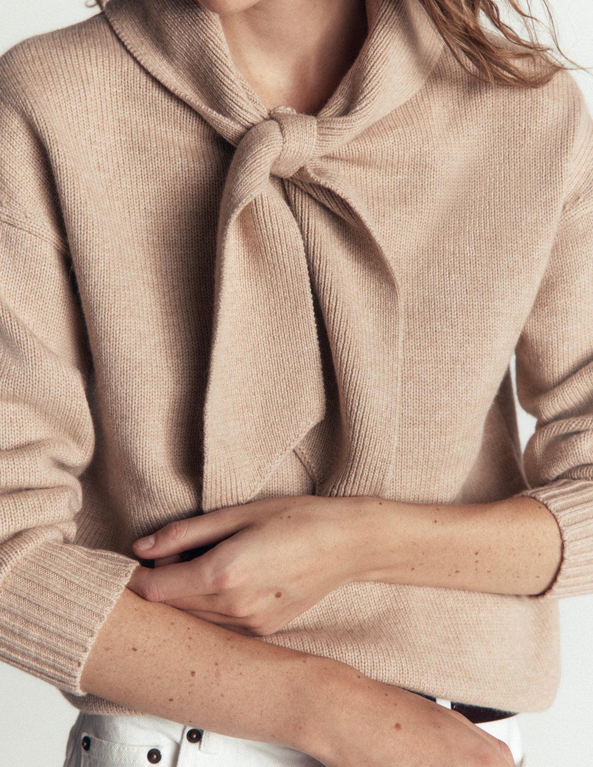 Lydia Tie Neck Knitted Jumper-Chinchilla Melange - Image 2