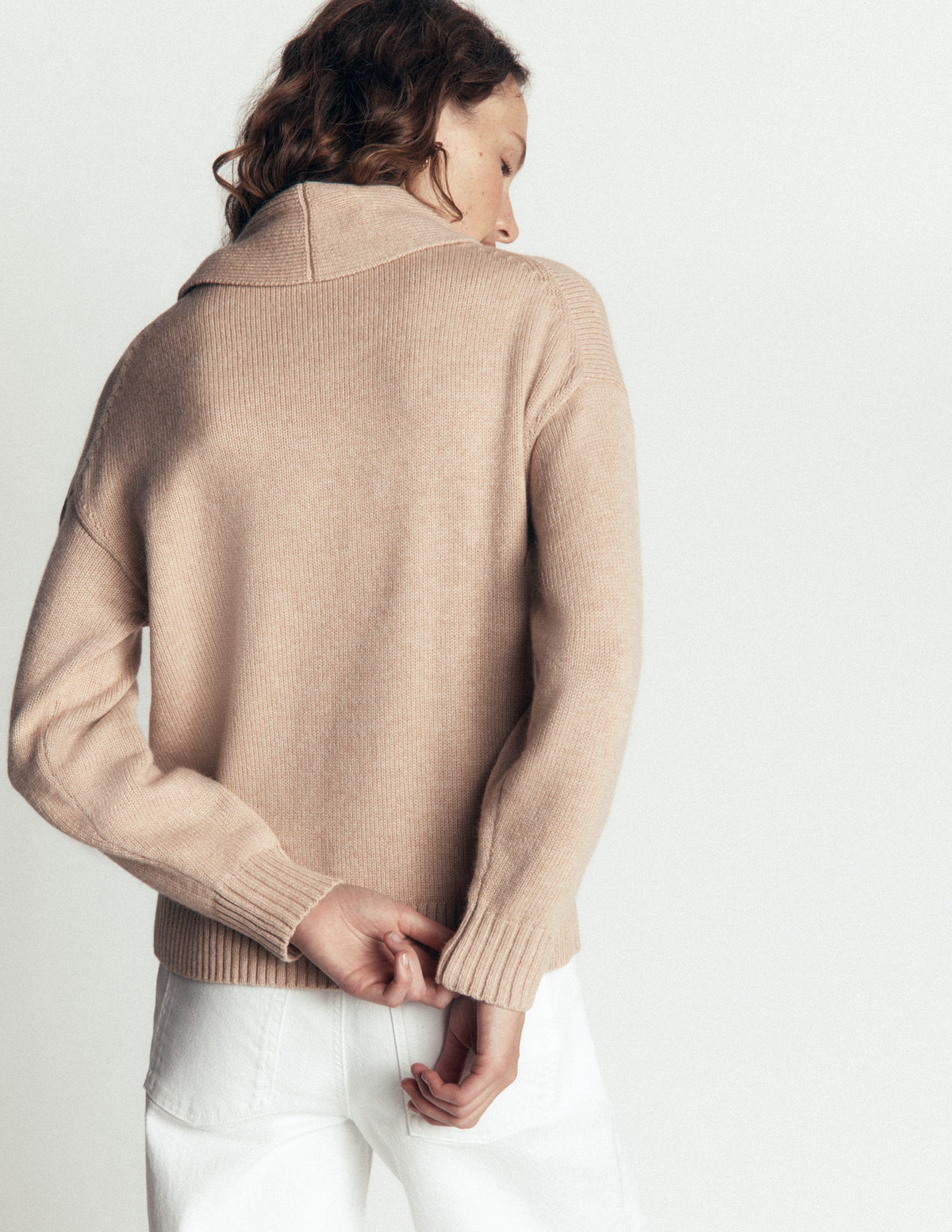 Lydia Tie Neck Knitted Jumper-Chinchilla Melange - Image 3