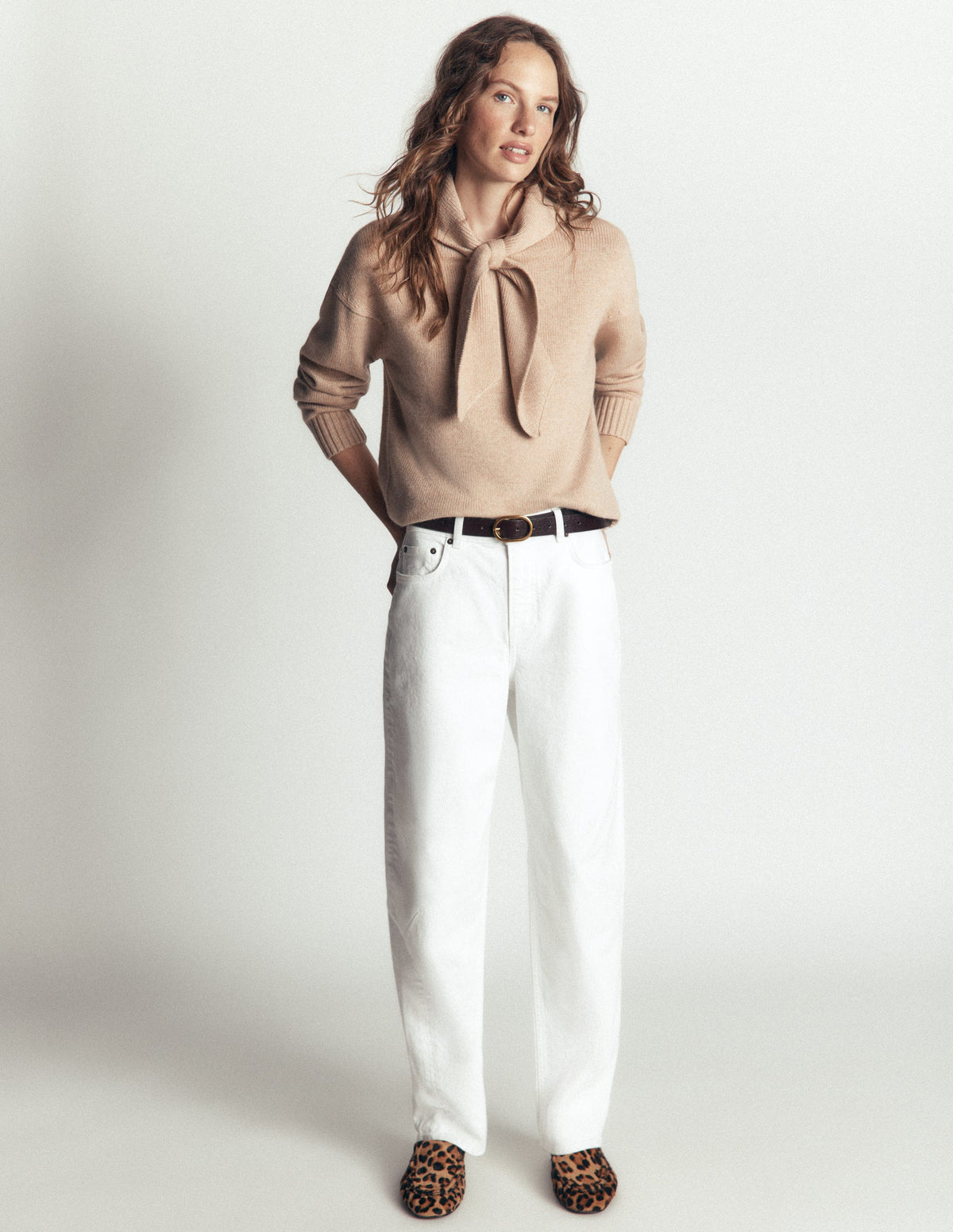 Lydia Tie Neck Knitted Jumper-Chinchilla Melange - Image 4