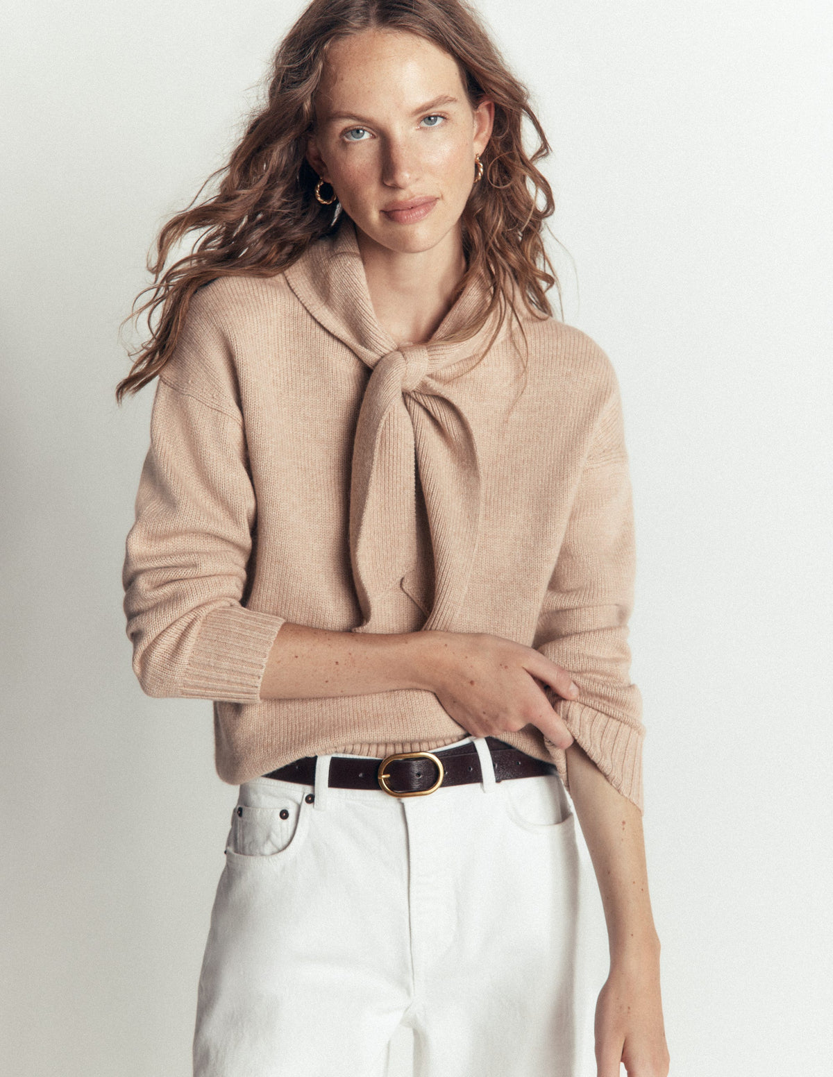 Lydia Tie Neck Knitted Jumper-Chinchilla Melange-5