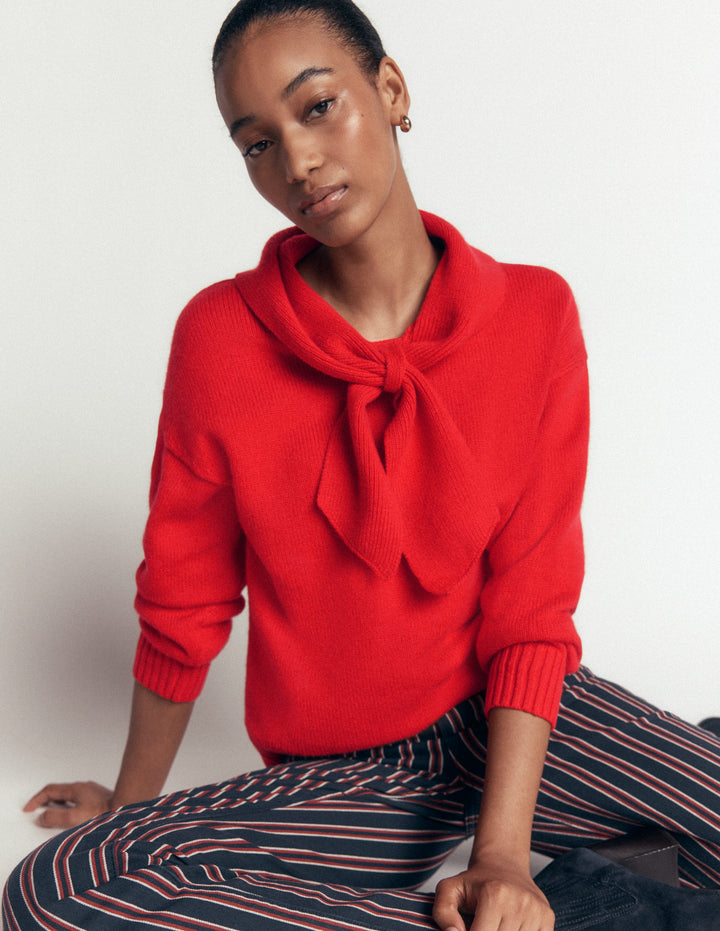 Lydia Tie Neck Knitted Jumper-Poppy Red