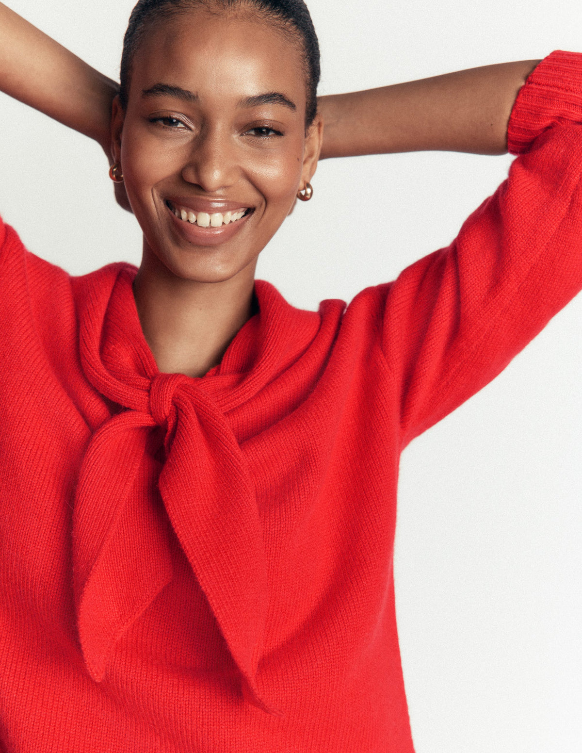 Lydia Tie Neck Knitted Jumper-Poppy Red-3