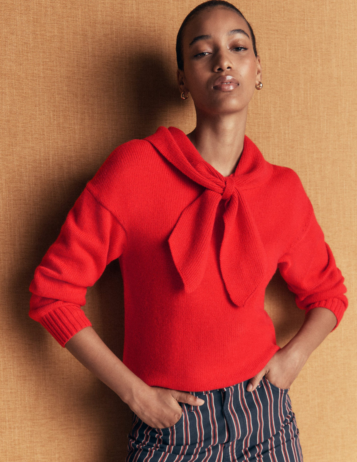 Lydia Tie Neck Knitted Jumper-Poppy Red-5