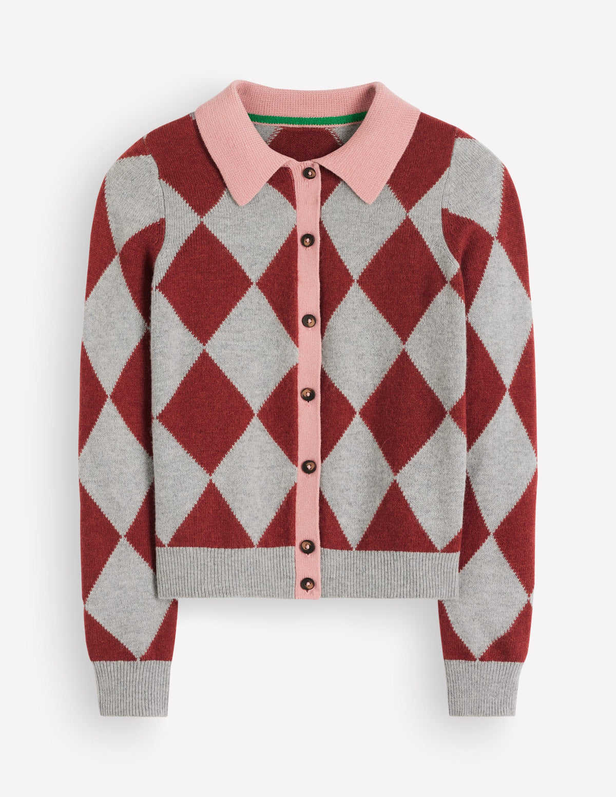 Ariadne Wool Blend Cardigan-Brown Argyle - Image 6