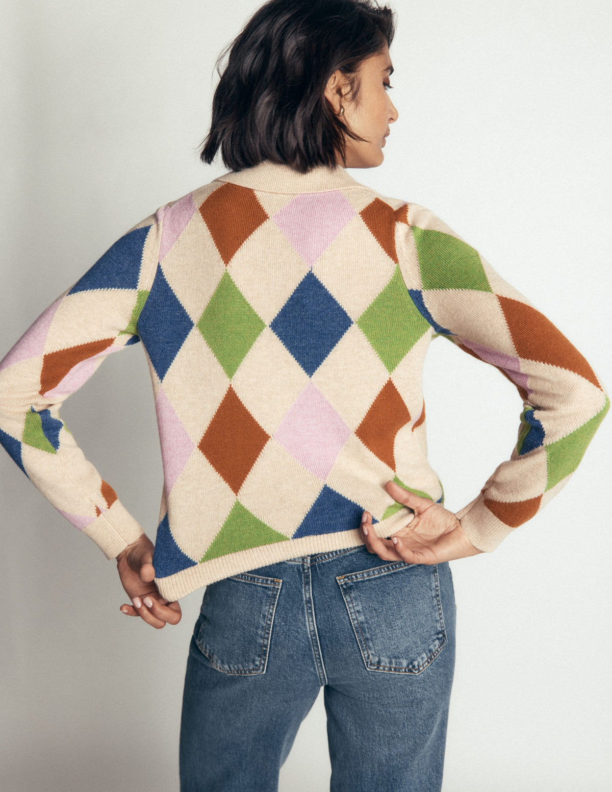Ariadne Wool Blend Cardigan-Oatmeal Melange, Multi Argyle-3