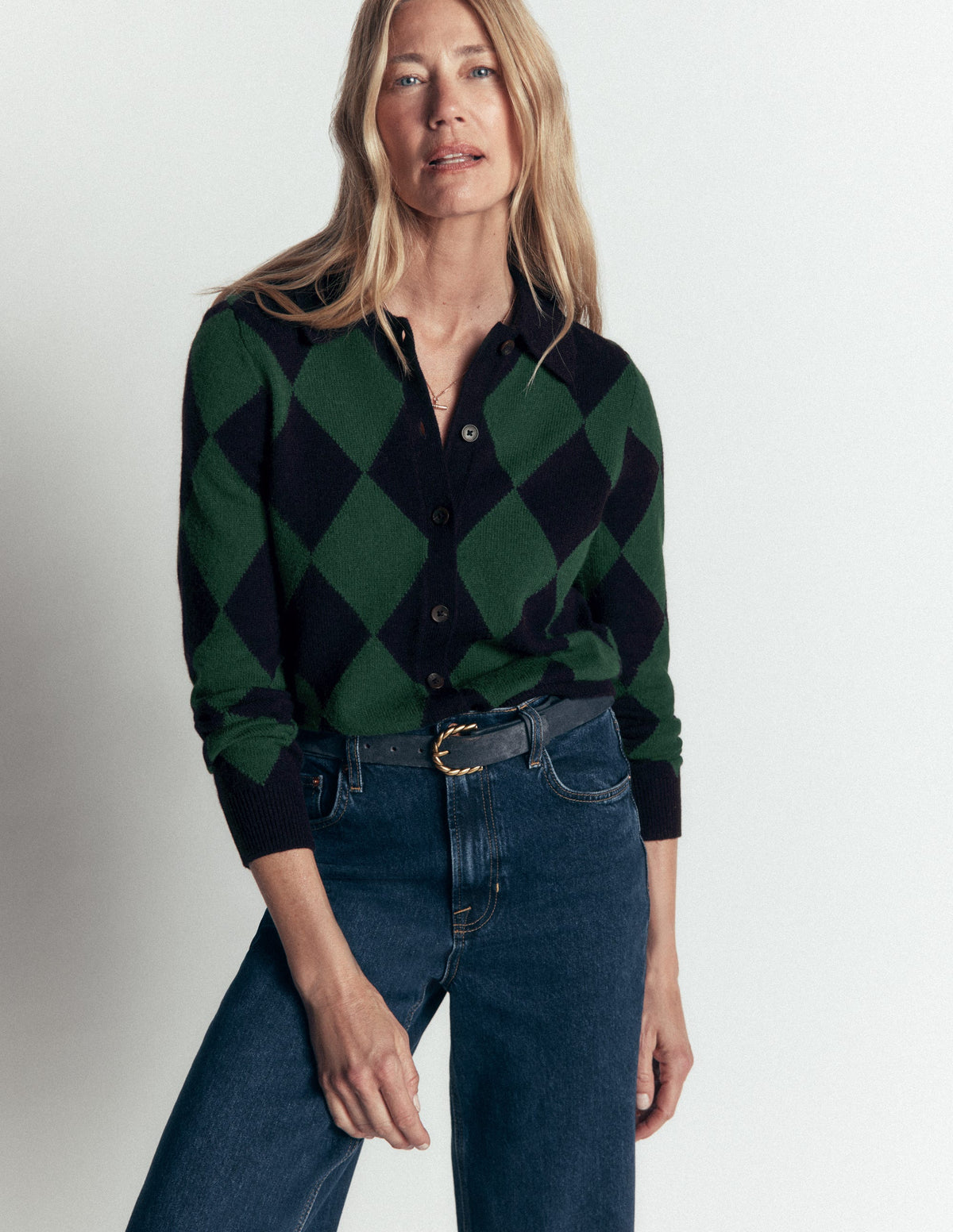 Ariadne Wool Blend Cardigan-Navy Argyle-1