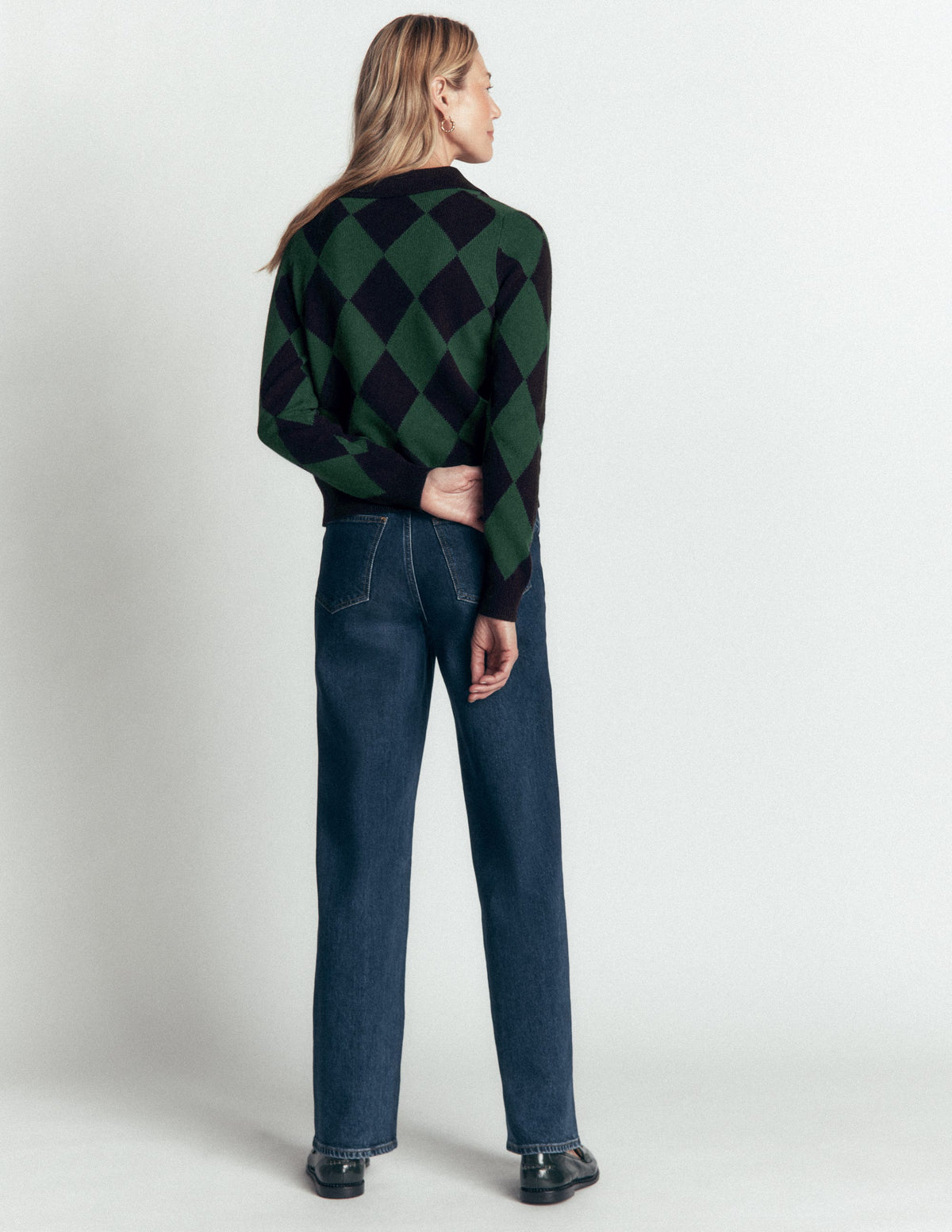 Ariadne Wool Blend Cardigan-Navy Argyle - Image 3