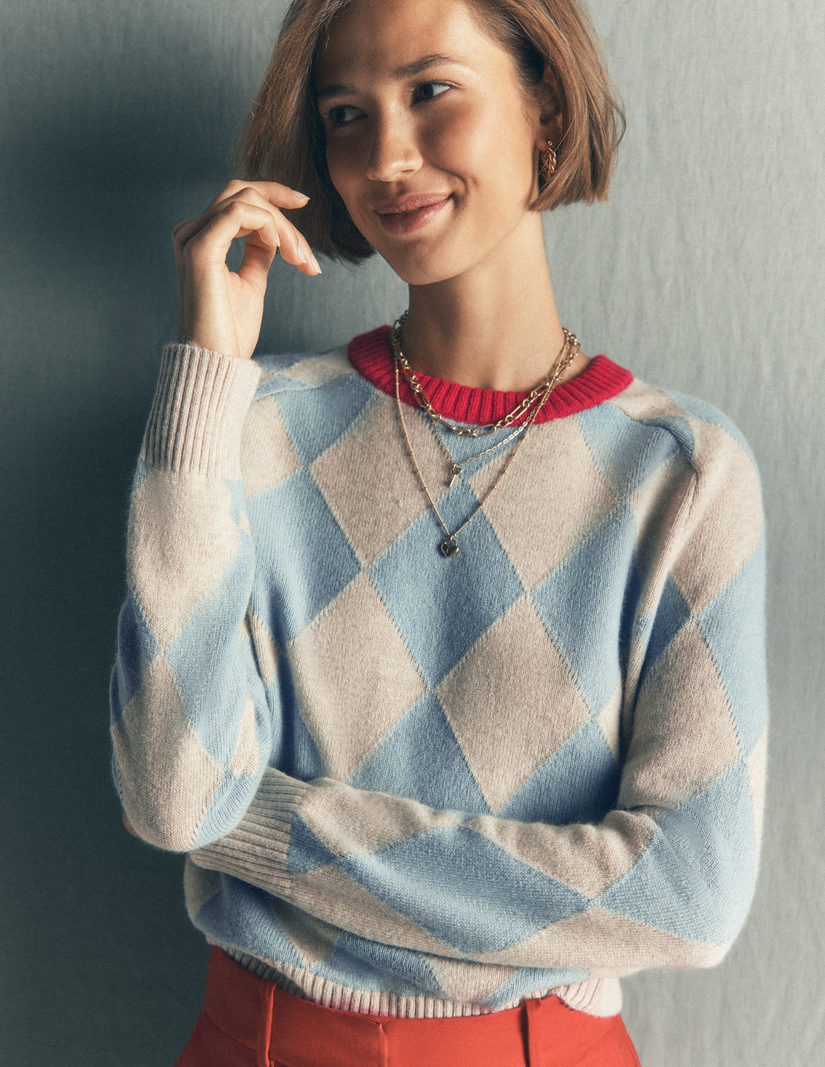 Ariadne Wool Blend Jumper-Blue Argyle - Image 1