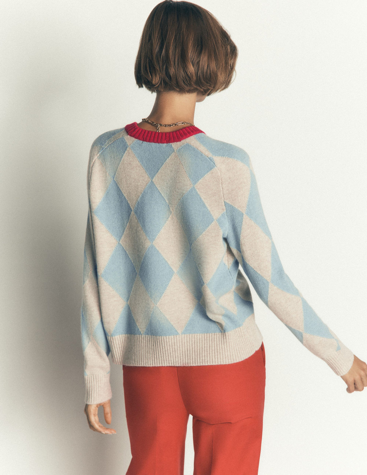 Ariadne Wool Blend Jumper-Blue Argyle - Image 3