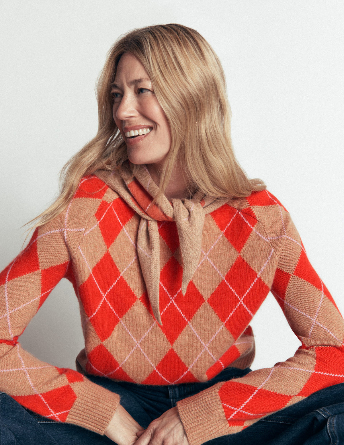 Ariadne Wool Blend Jumper-Orange Argyle-1