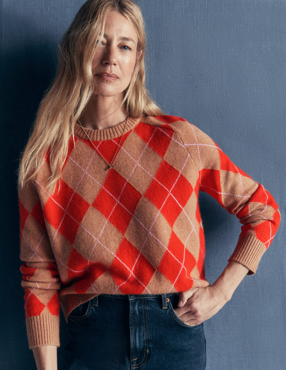 Ariadne Wool Blend Jumper-Orange Argyle-5