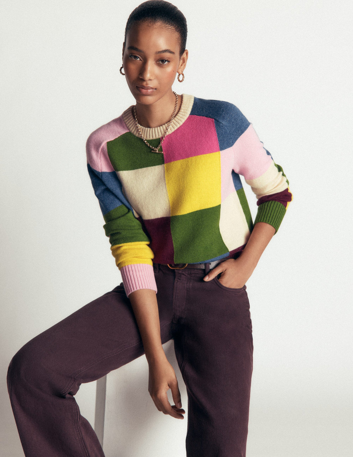 Ariadne Wool Blend Jumper-Multi Gingham - Image 2