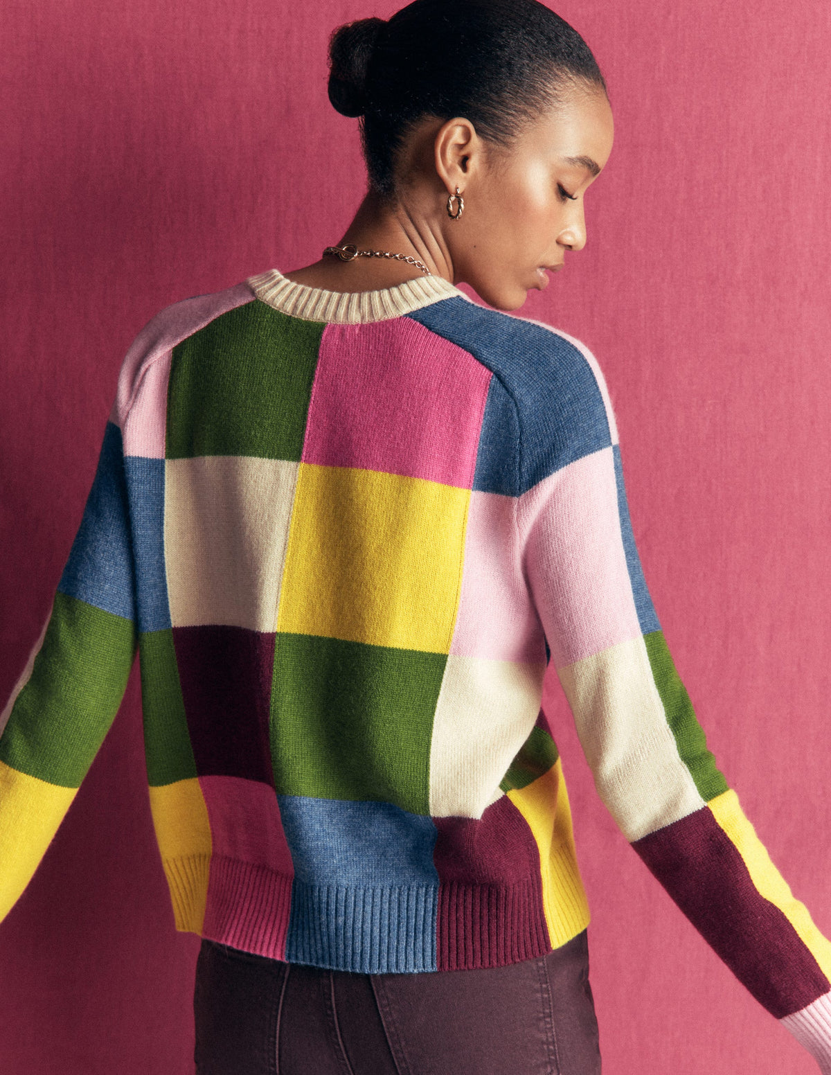 Ariadne Wool Blend Jumper-Multi Gingham - Image 4