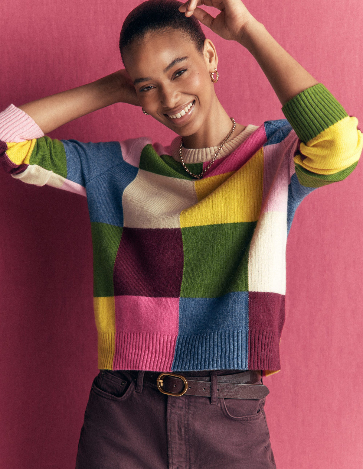 Ariadne Wool Blend Jumper-Multi Gingham - Image 6
