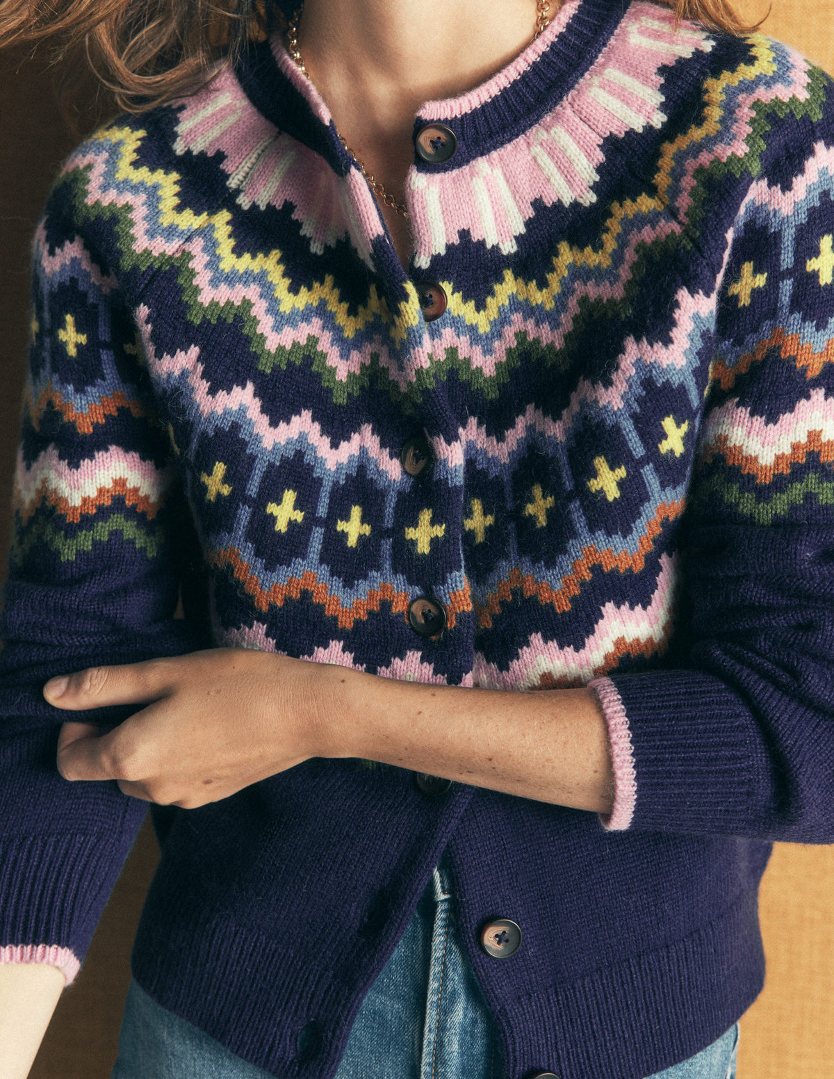 Mae Fair Isle Cardigan-Navy fair isle - Image 3