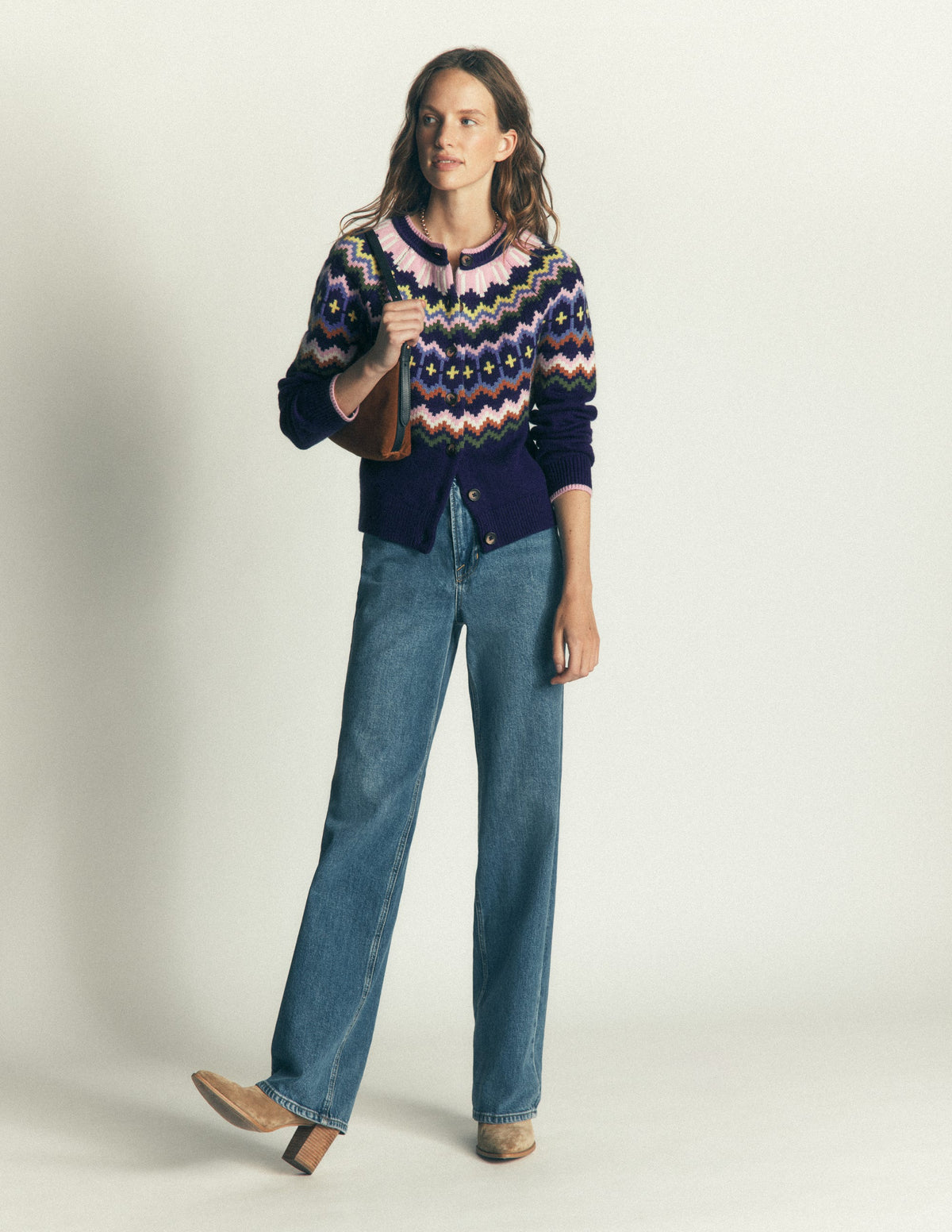 Mae Fair Isle Cardigan-Navy fair isle - Image 5