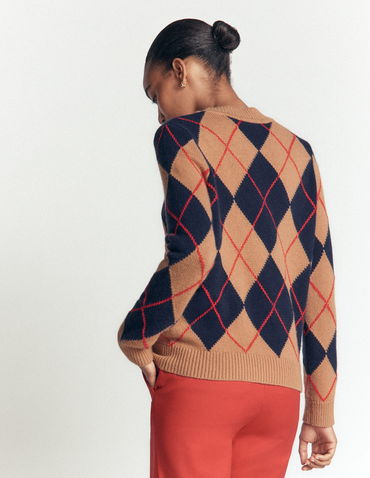 Embellished Jacquard Jumper-Camel Melange Argyle-3