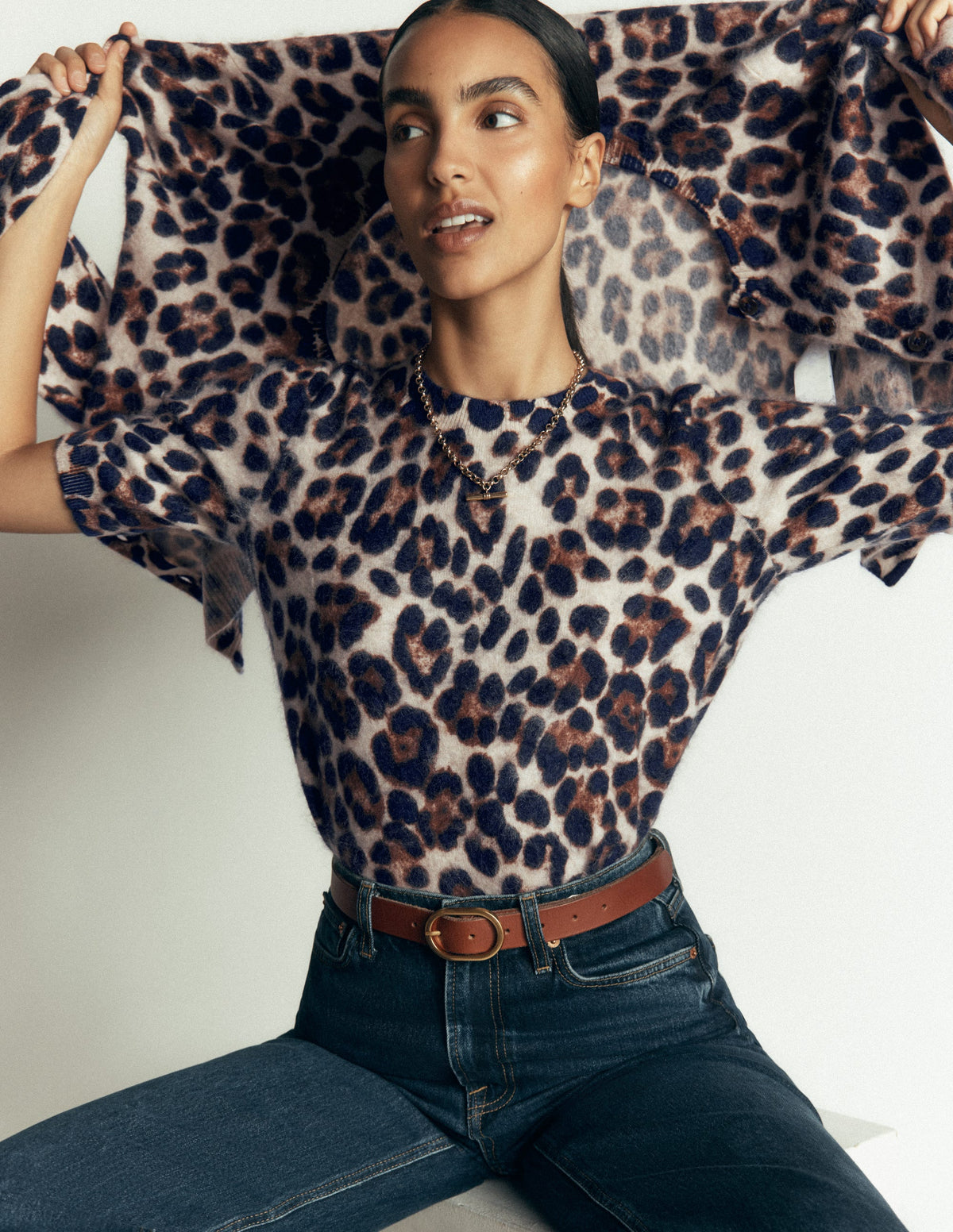 Kat Brushed Cashmere T-shirt-Camel, Leopard - Image 1