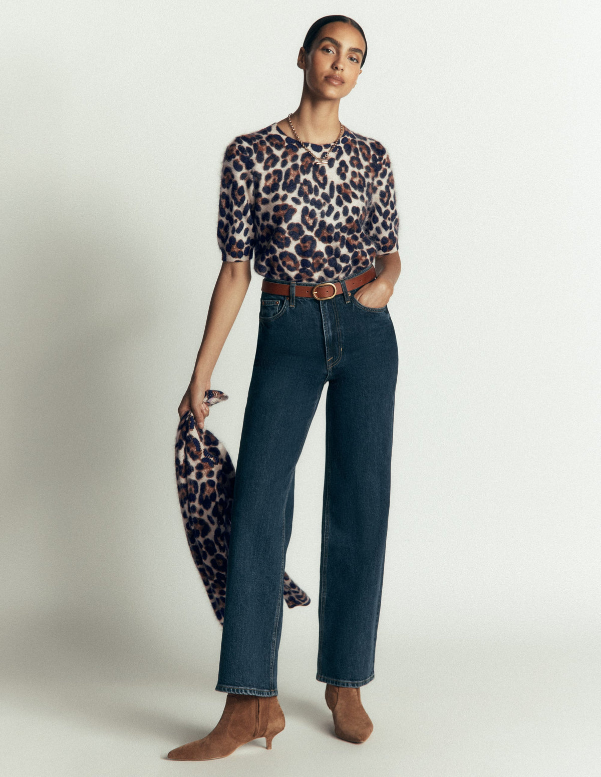 Kat Brushed Cashmere T-shirt-Camel, Leopard - Image 5
