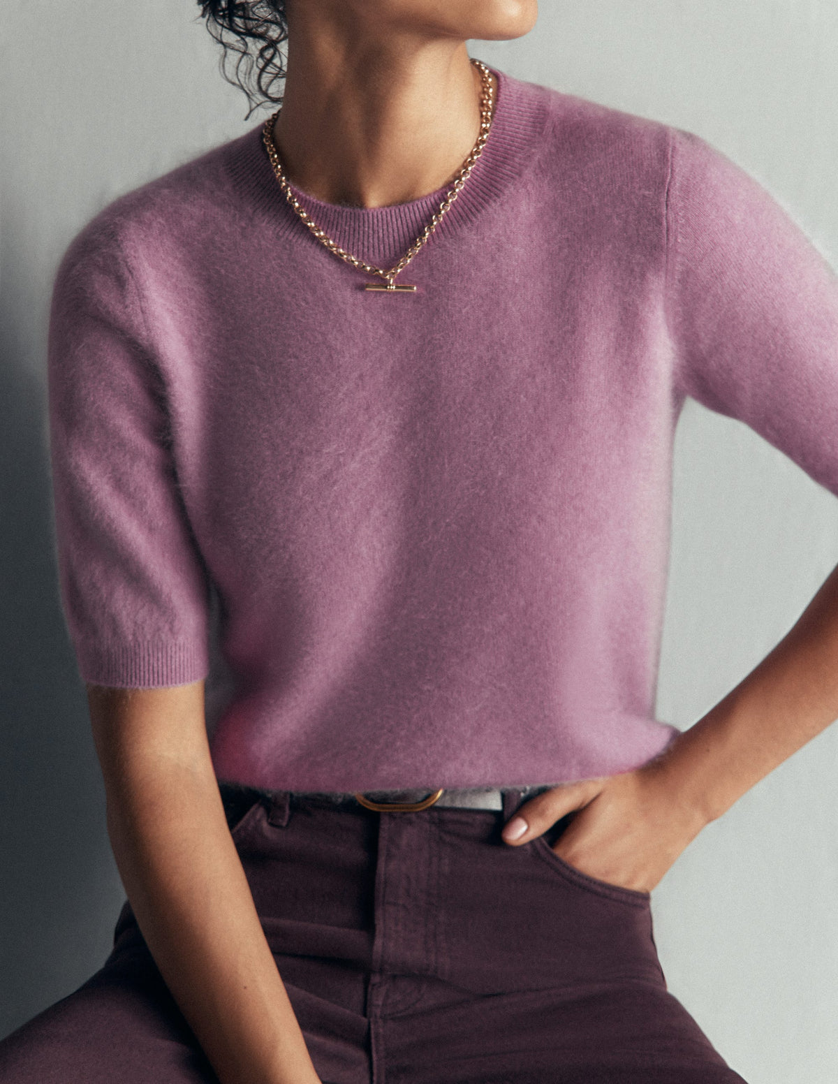 Kat Brushed Cashmere T-shirt-Soft Lavender - Image 2