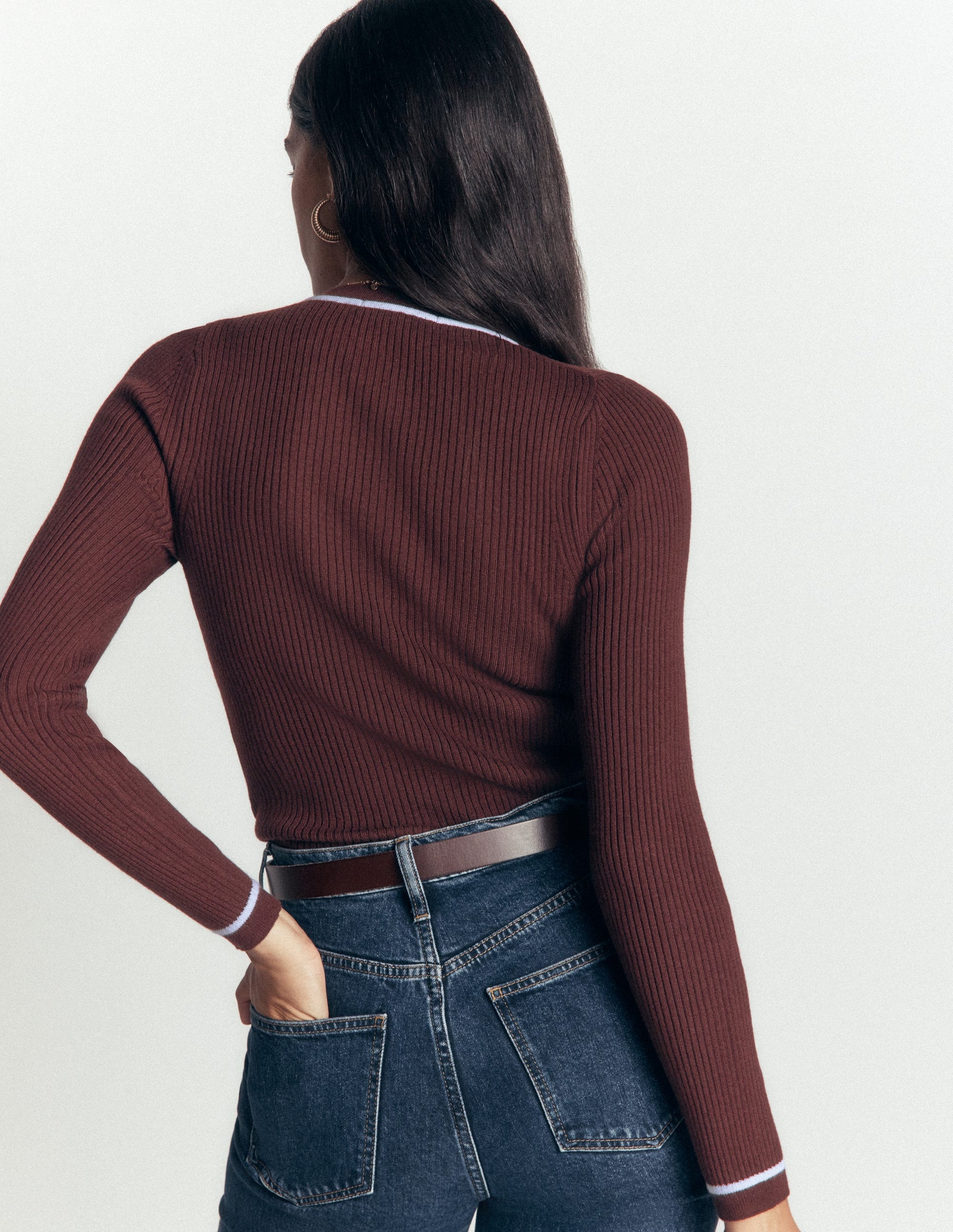 Paula Ribbed Crew Cardigan-Bitter Chocolate-3