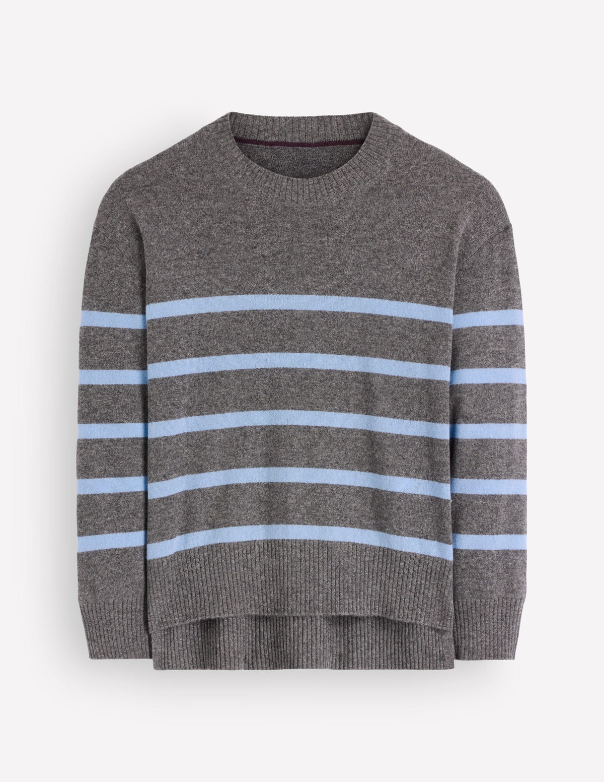 Fay Cashmere Crew Neck Jumper-Charcoal, Blue Stripe-6