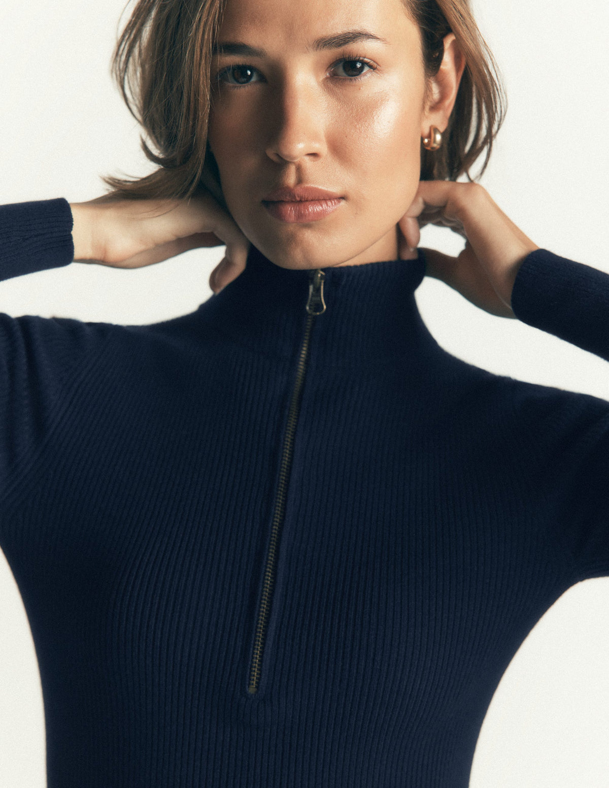 Zelda Half-Zip Ribbed Jumper-Navy - Image 2