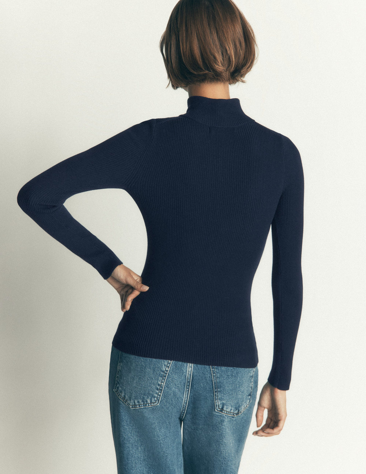 Zelda Half-Zip Ribbed Jumper-Navy - Image 3