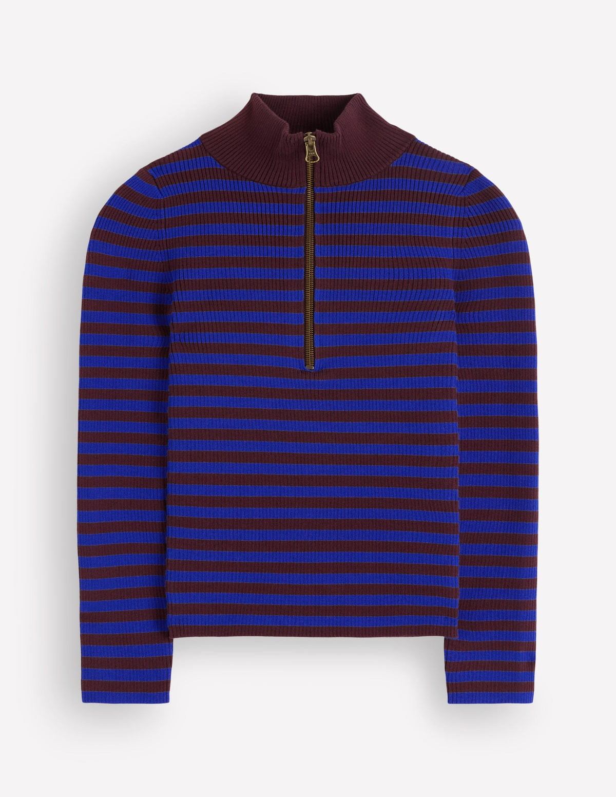 Zelda Half-Zip Ribbed Jumper-Bright Blue, Chestnut Stripe - Image 6