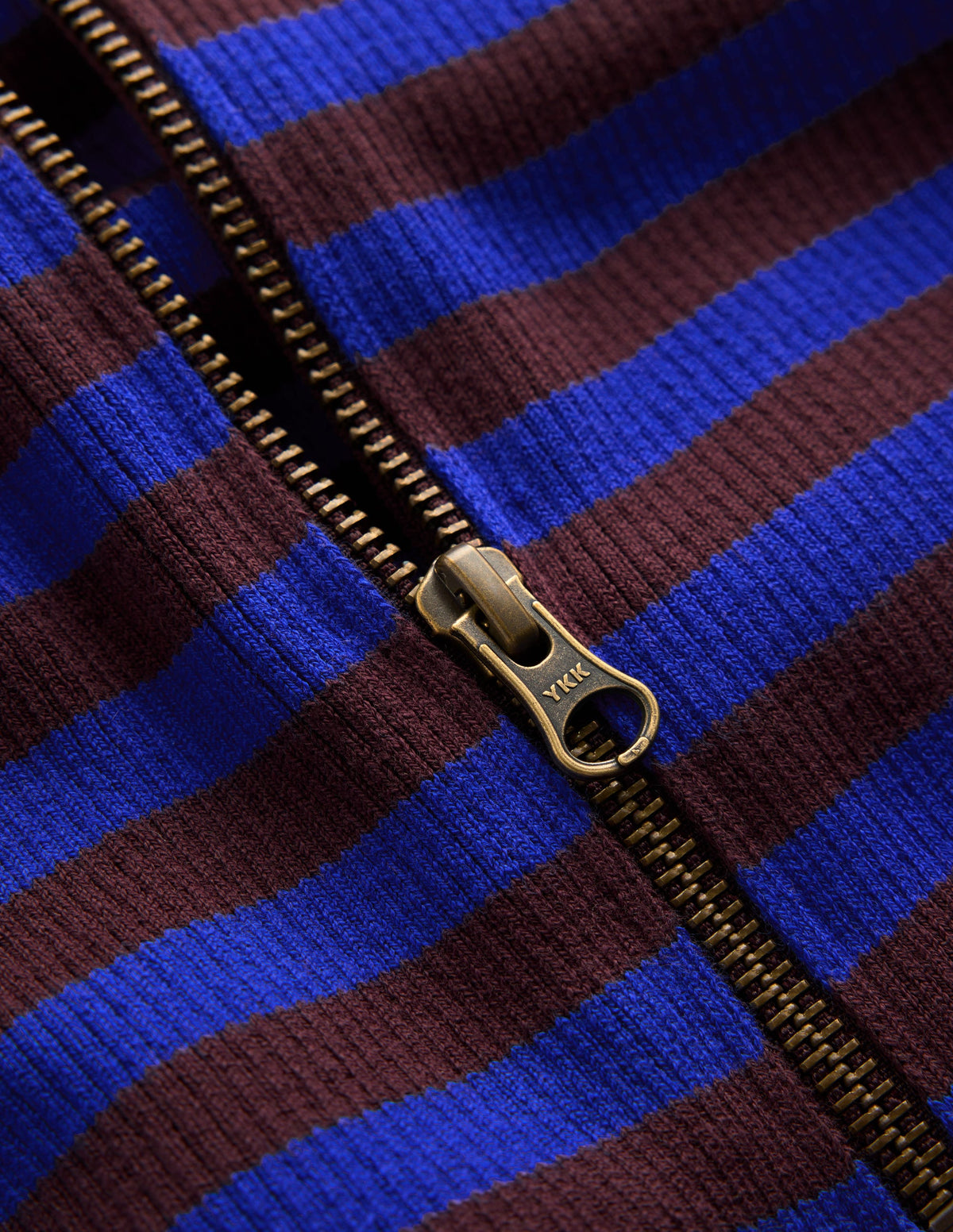 Zelda Half-Zip Ribbed Jumper-Bright Blue, Chestnut Stripe-7