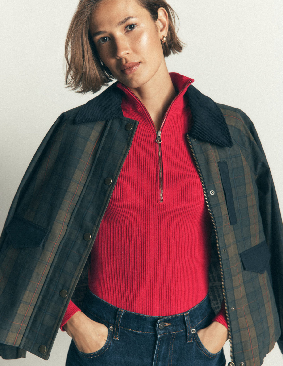 Zelda Half-Zip Ribbed Jumper-Merida Red - Image 2
