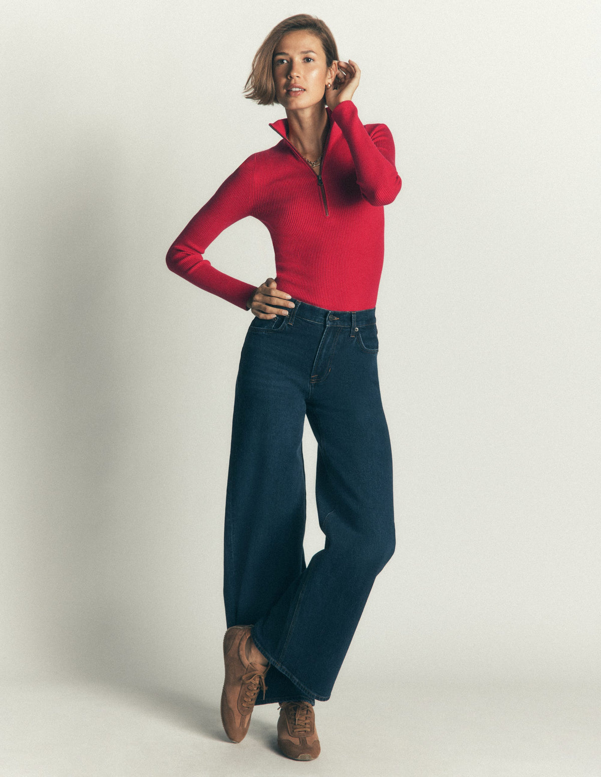 Zelda Half-Zip Ribbed Jumper-Merida Red - Image 4