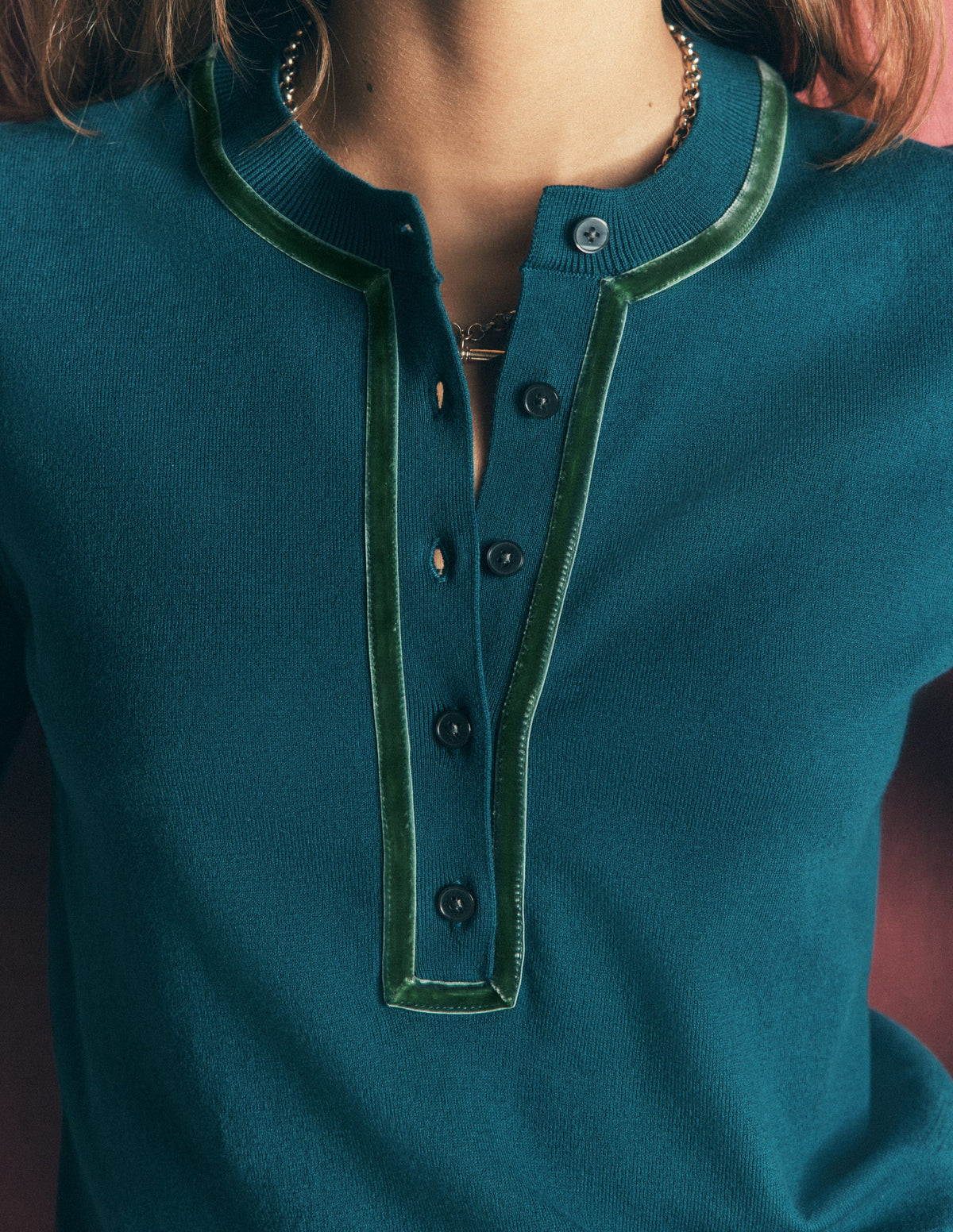 Violet Velvet Trim Henley-Ink Blue - Image 2