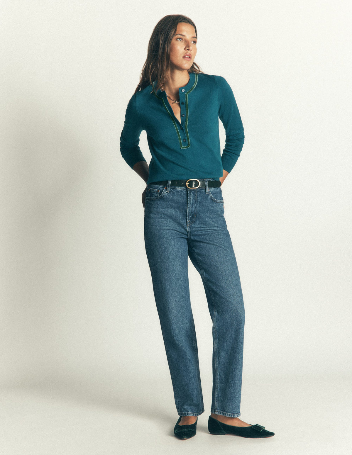 Violet Velvet Trim Henley-Ink Blue - Image 4