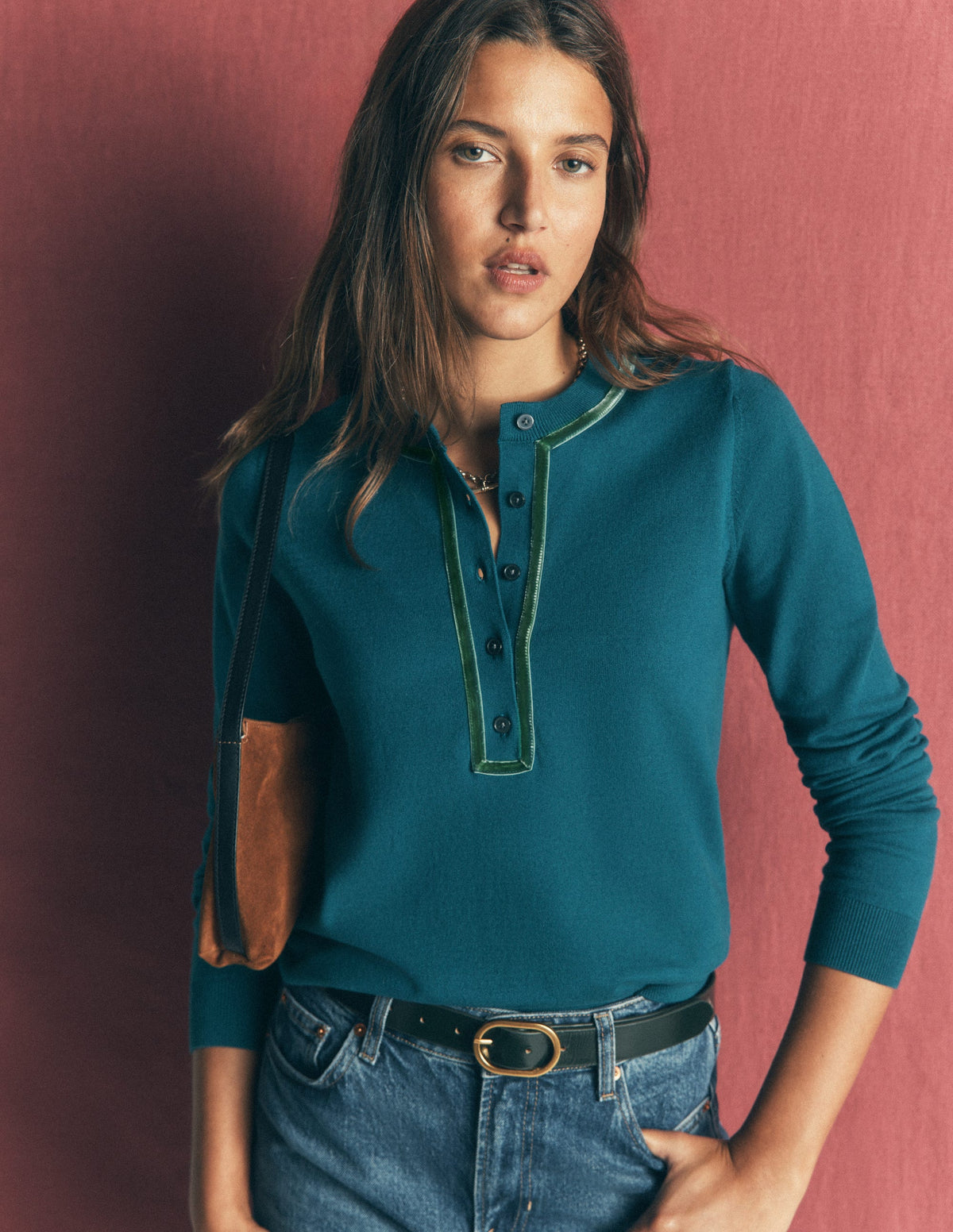 Violet Velvet Trim Henley-ink blue - Image 5